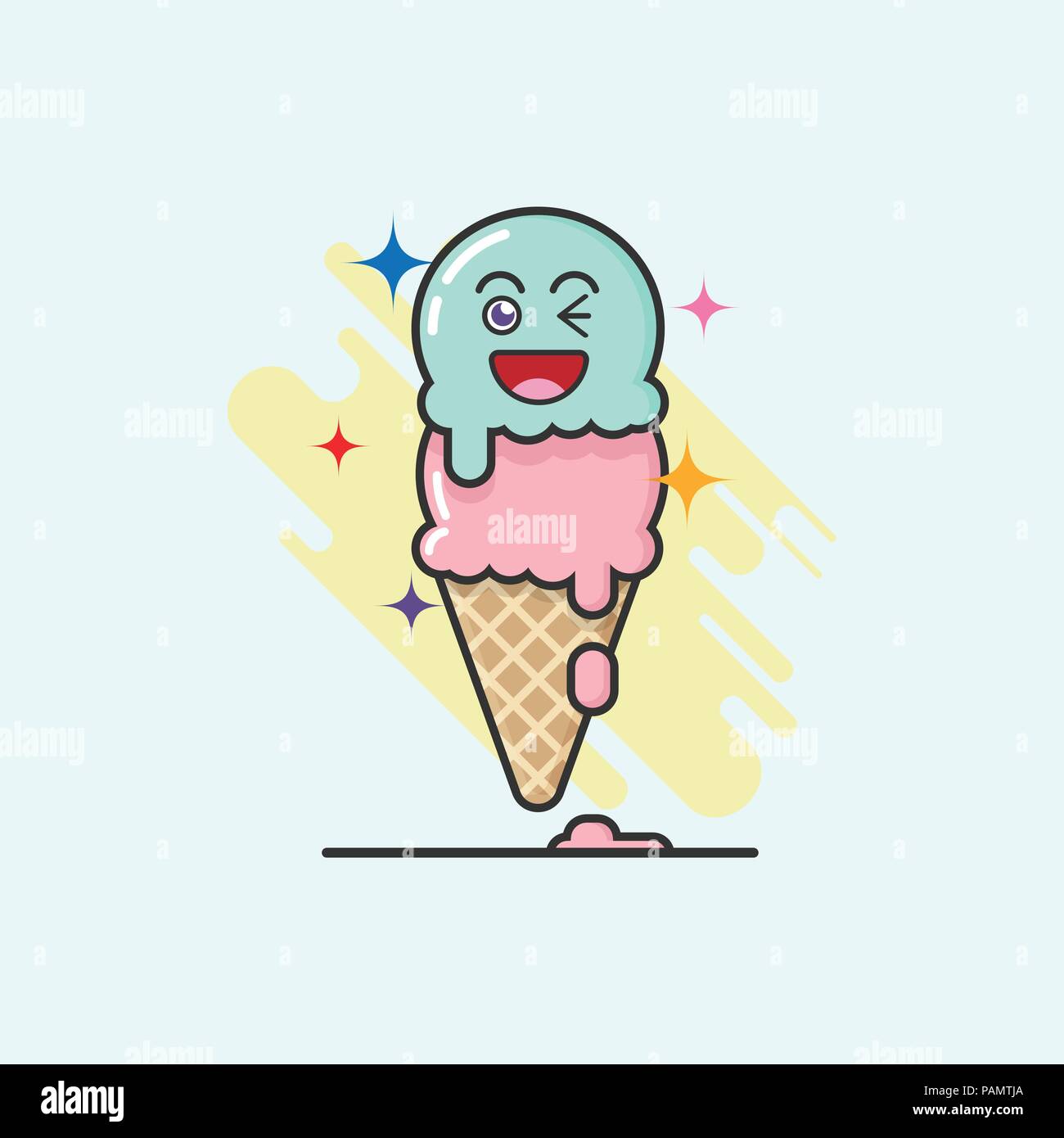 Cute Cartoon von Eiscreme Erdbeere und Zitrone Limette Geschmack auf weißem Hintergrund mit Emotion happy Face. Eis veranschaulicht Hintergrund. c Stock Vektor