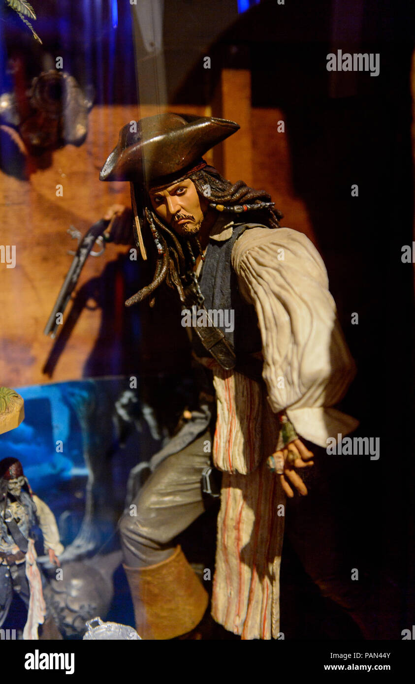 Genua, Italien - 4. Mai 2016: Johnny Depp als Jack Sparrow, Fluch der Karibik, internationale Kino Museum in Genua, Italien. Museum mit collecti Stockfoto