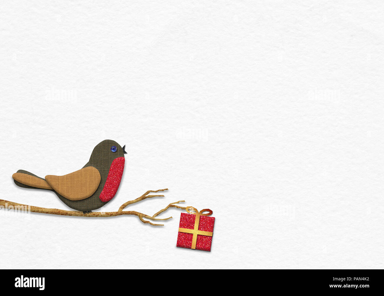 Weihnachten Robin handgefertigt aus Papier collage Stil Konzept Abbildung auf handgefertigte Wasser Farbe Papier Hintergrund Stockfoto
