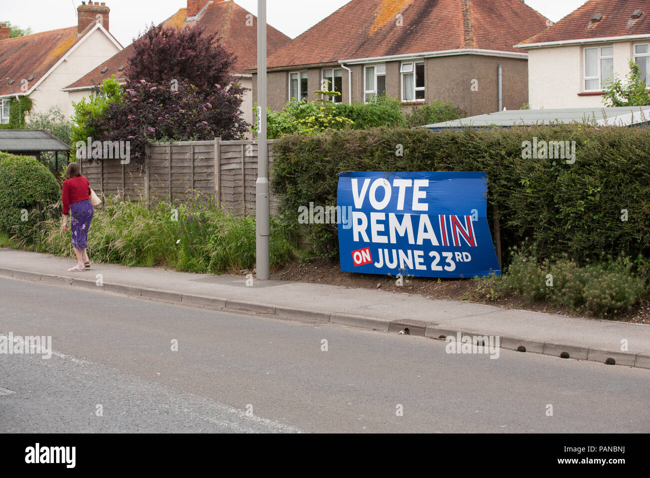 Eine Abstimmung bleiben Banner in Gillingham Dorset am Tag der EU/Brexit Referendum 23.06.2016 Stockfoto