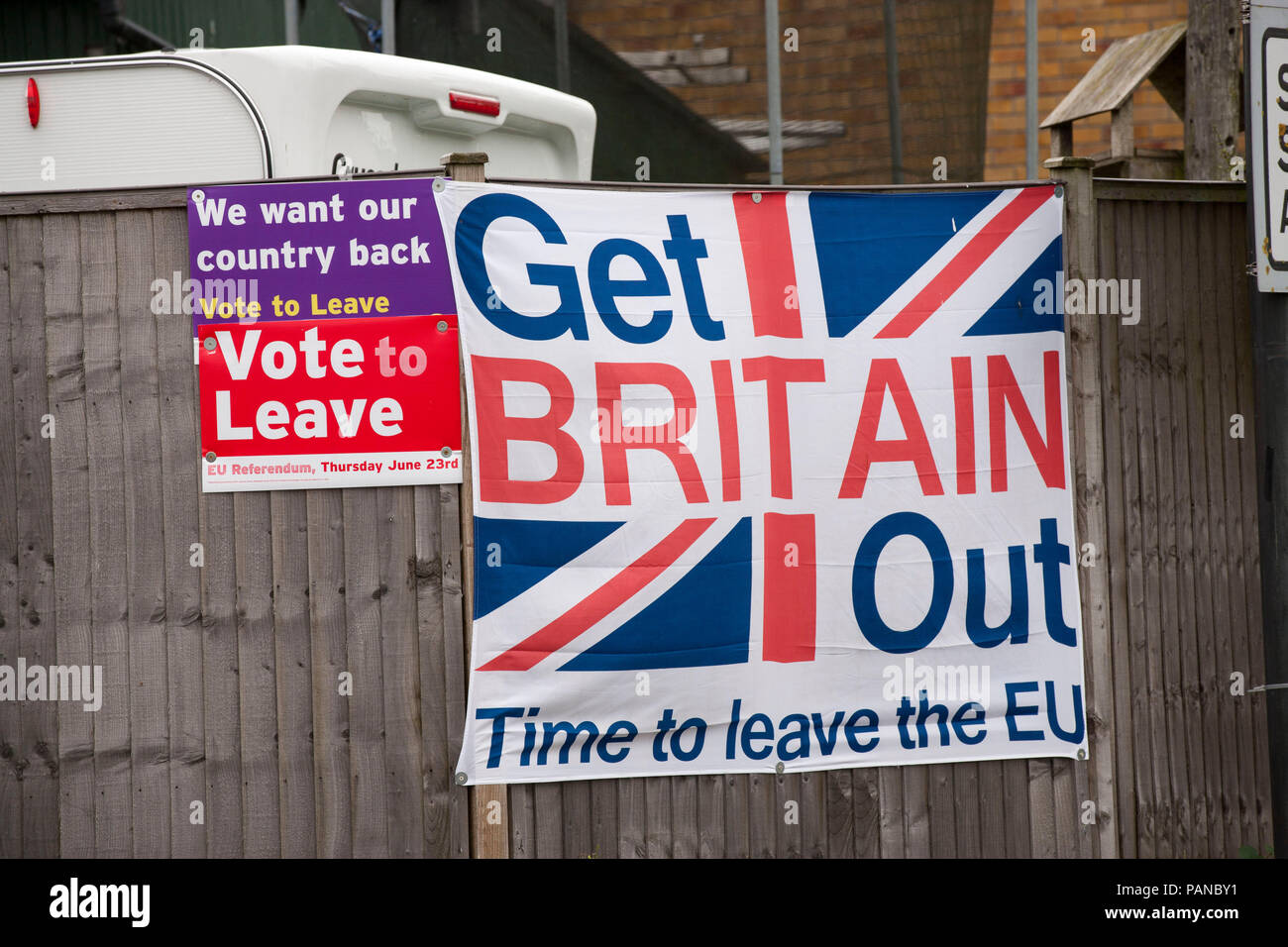 Abstimmung Zeichen verlassen am 23.6.2016 der Tag des EU/Brexit Referendum. Gillingham Dorset England UK GB Stockfoto