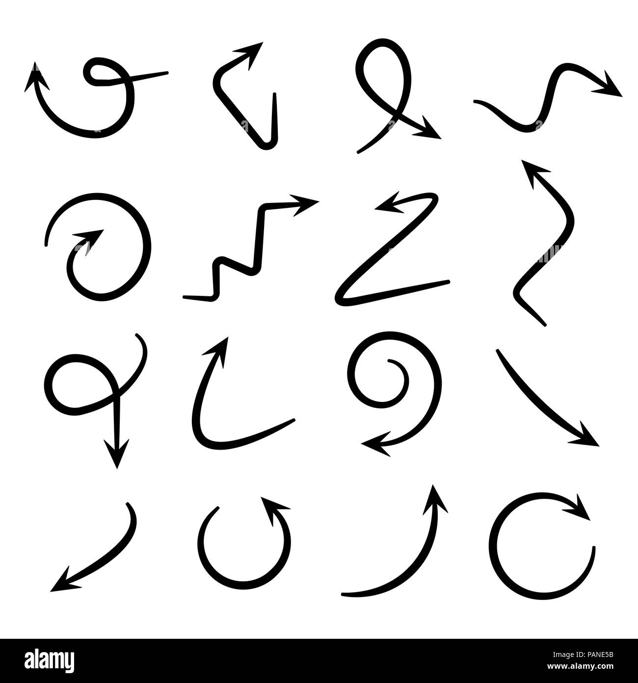 Vektor abstrakte schwarze Hand gezeichneten Pfeile auf weißem Hintergrund Stock Vektor