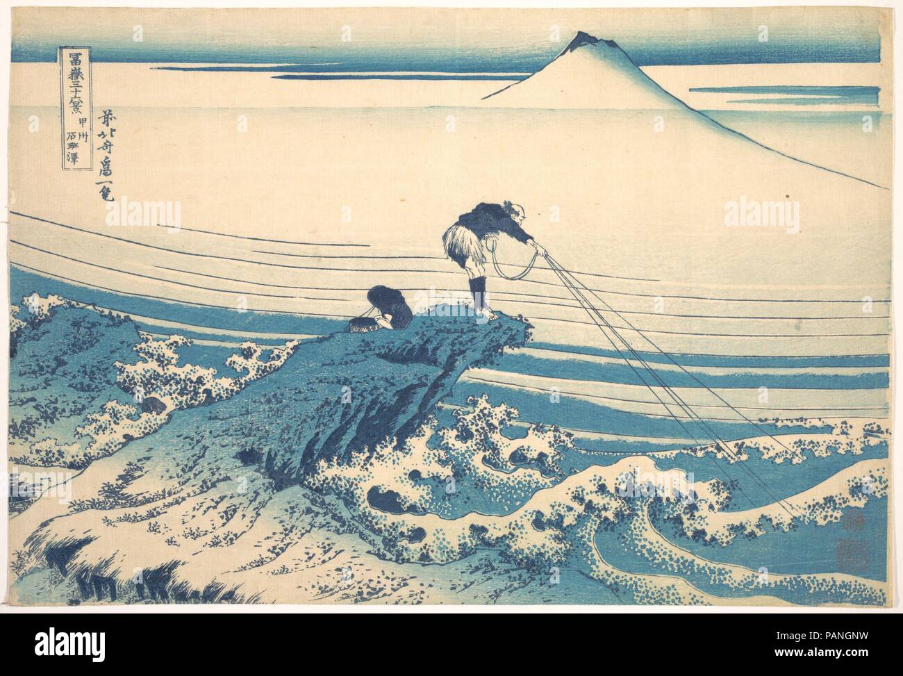 Kajikazawa in Kai Provinz (Koshu Kajikazawa), aus der Serie 36 Ansichten des Berges Fuji (Fugaku sanjurokkei). Künstler: Katsushika Hokusai (Japanisch, Tokyo (EDO) 1760-1849 Tokyo (EDO)). Kultur: Japan. Abmessungen: 10 1/4 x 15 1/8 in. (26 x 38,4 cm). Datum: Ca. 1830-32. Museum: Metropolitan Museum of Art, New York, USA. Stockfoto