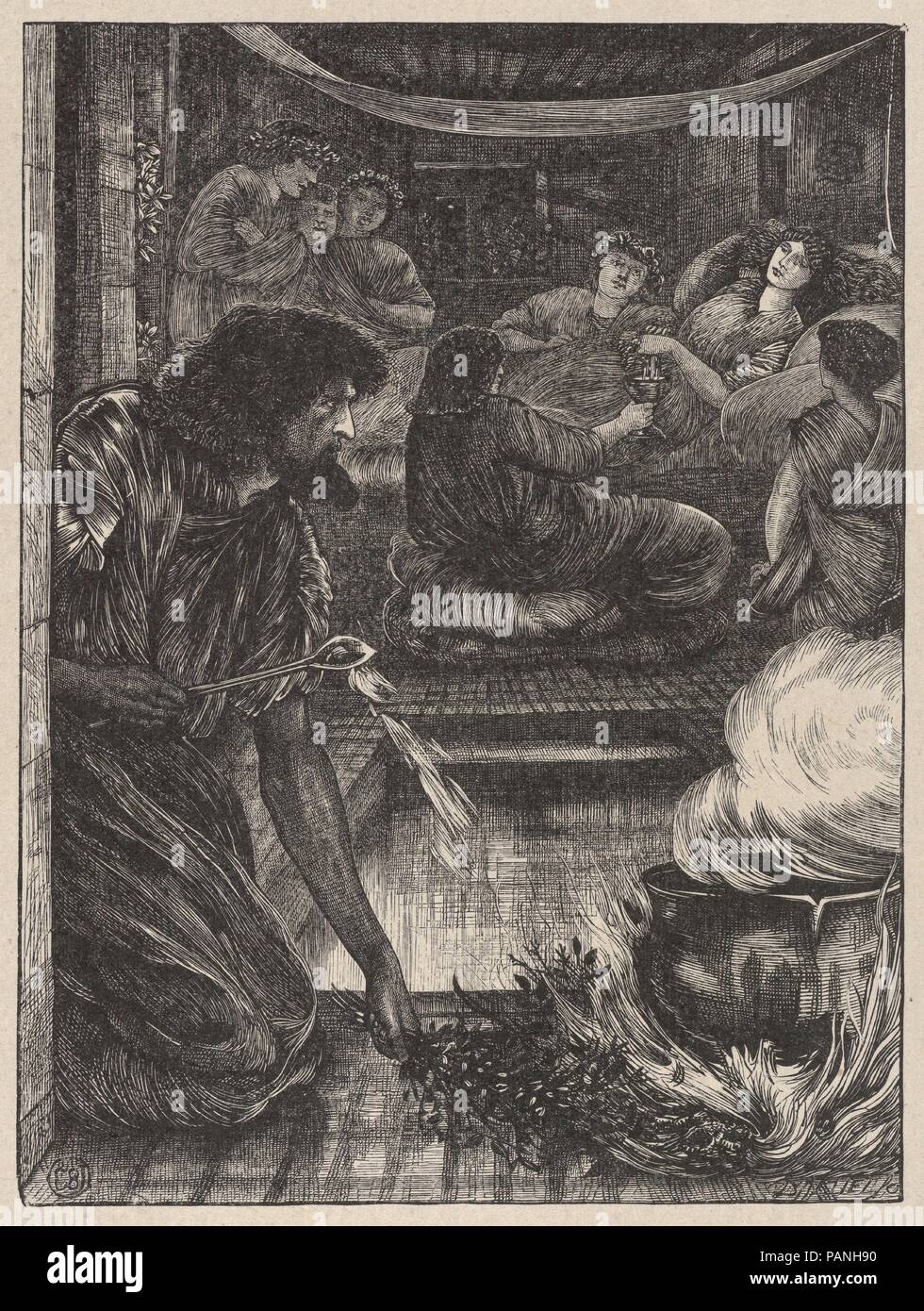 Das Gleichnis von den brennenden Topf (Dalziels "Bibel Galerie). Artist: Nach Sir Edward Burne-Jones (Briten, Birmingham 1833-1898 Fulham). Abmessungen: Bild: 6 15/16 x 5 3/16 in. (17,7 × 13,2 cm) Indien Blatt: 8 15/16 x 7 1/16-in. (22,7 x 18 cm): 16 7/16 in. × 12 15/16 in. (41,8 × 32,8 cm). Engraver: Dalziel Brüder (British, 1839-1893) aktiv. Drucker: Camden Drücken Sie (Briten, London). Verlag: Scribner und Welford (New York, NY). Datum: 1865-81. Museum: Metropolitan Museum of Art, New York, USA. Stockfoto