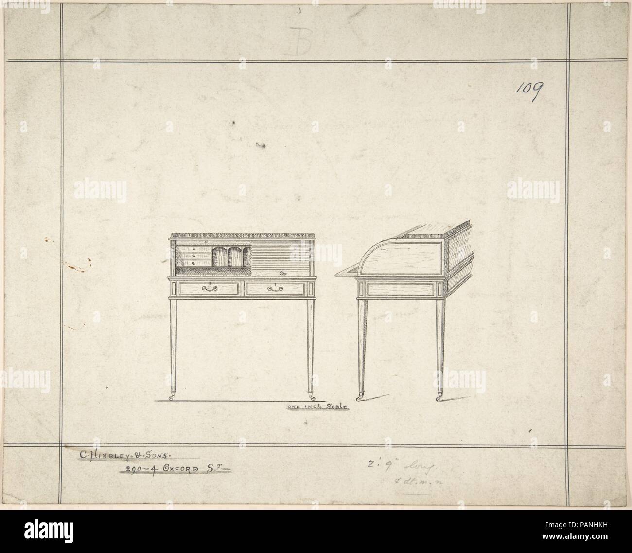 Die vorderen und seitlichen Blick auf den Schreibtisch. Künstler: Charles Hindley und Söhne (Briten, London 1841-1917 London). Maße: Blatt: 9 1/8 x 11 5/16 in. (23,1 x 28,7 cm). Datum: 1841-84. Museum: Metropolitan Museum of Art, New York, USA. Stockfoto