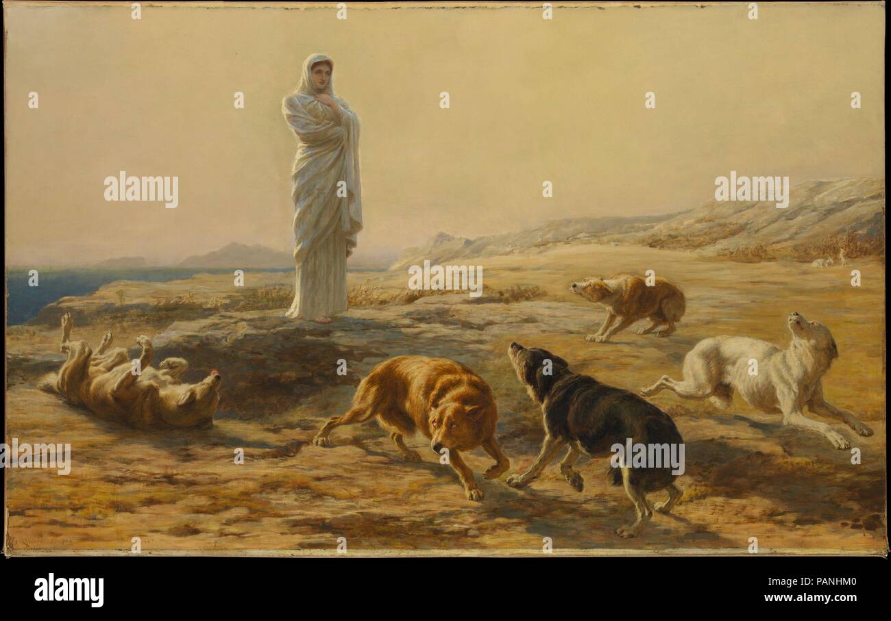 Pallas Athena und der Hirt Hunde. Artist: Briton Riviere (Briten, London 1840-1920 London). Abmessungen: 44 1/8 x 70 1/8 in. (112,1 x 178,1 cm). Datum: 1876. Museum: Metropolitan Museum of Art, New York, USA. Stockfoto