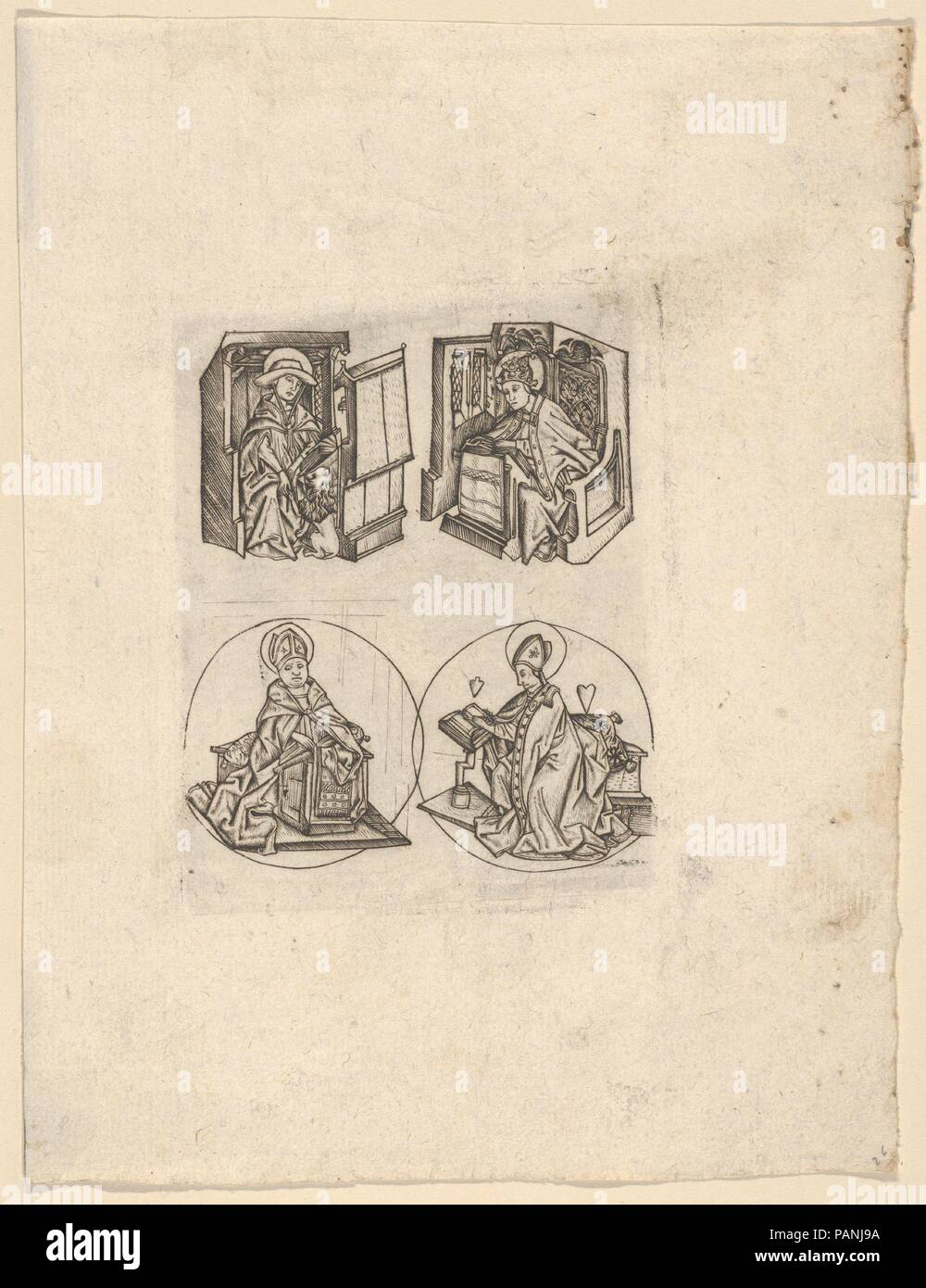 Die vier Väter der Kirche. Artist: Israhel van Meckenem (Deutsch, Meckenem Ca. 1440/45-1503 Bocholt); Nach Master ES (Deutsch, aktive Ca. 1450-67). Abmessungen: Platte: 4 1/8 x 3 3/8 in. (10,5 × 8,5 cm) Blatt: 7 11/16 x 5 7/8 in. (19,6 x 15 cm). Museum: Metropolitan Museum of Art, New York, USA. Stockfoto