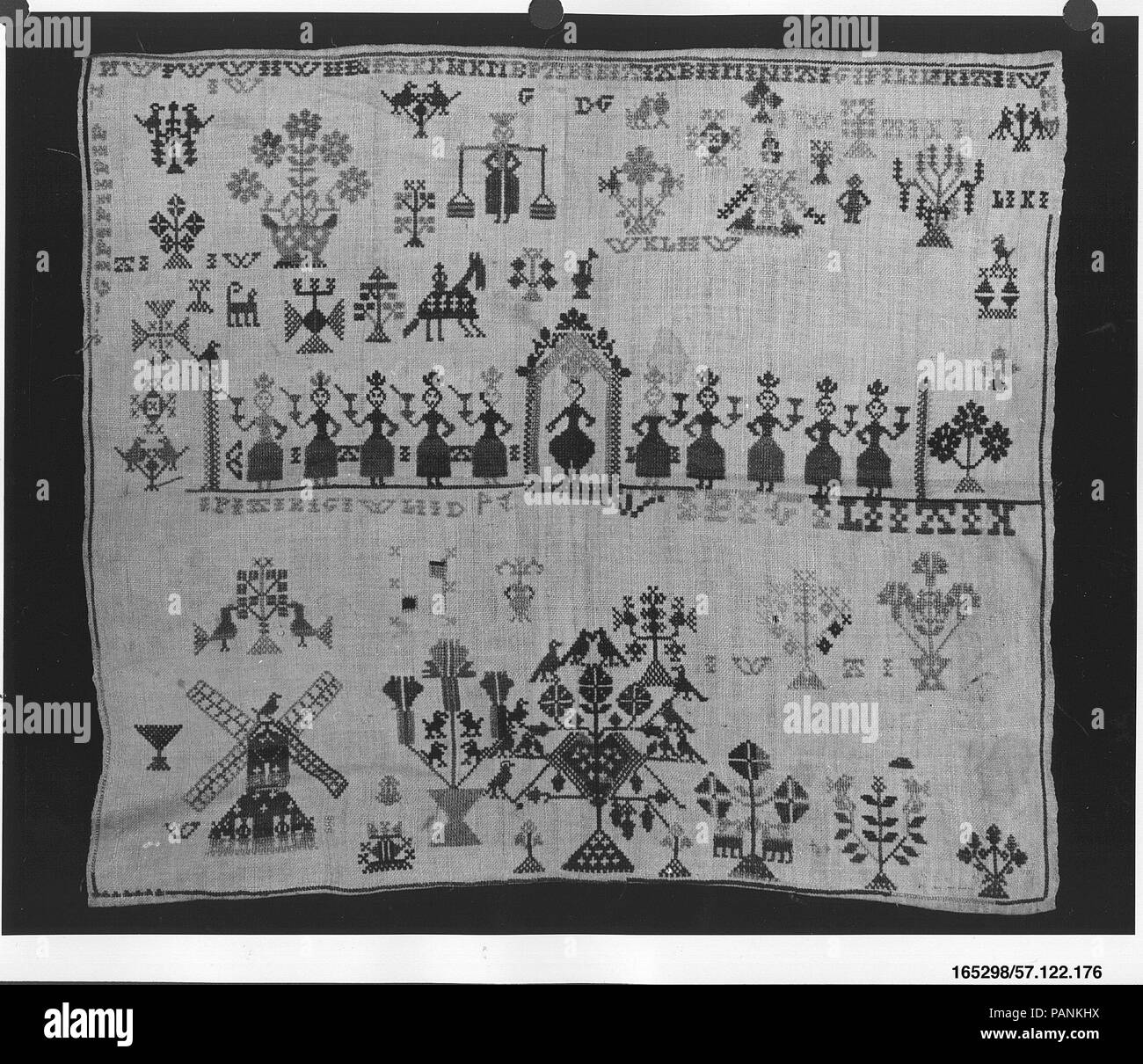 Sampler. Kultur: Niederländisch. Abmessungen: H 14 cm x W 16 cm (36,8 x 41,9 cm). Datum: 18. Museum: Metropolitan Museum of Art, New York, USA. Stockfoto