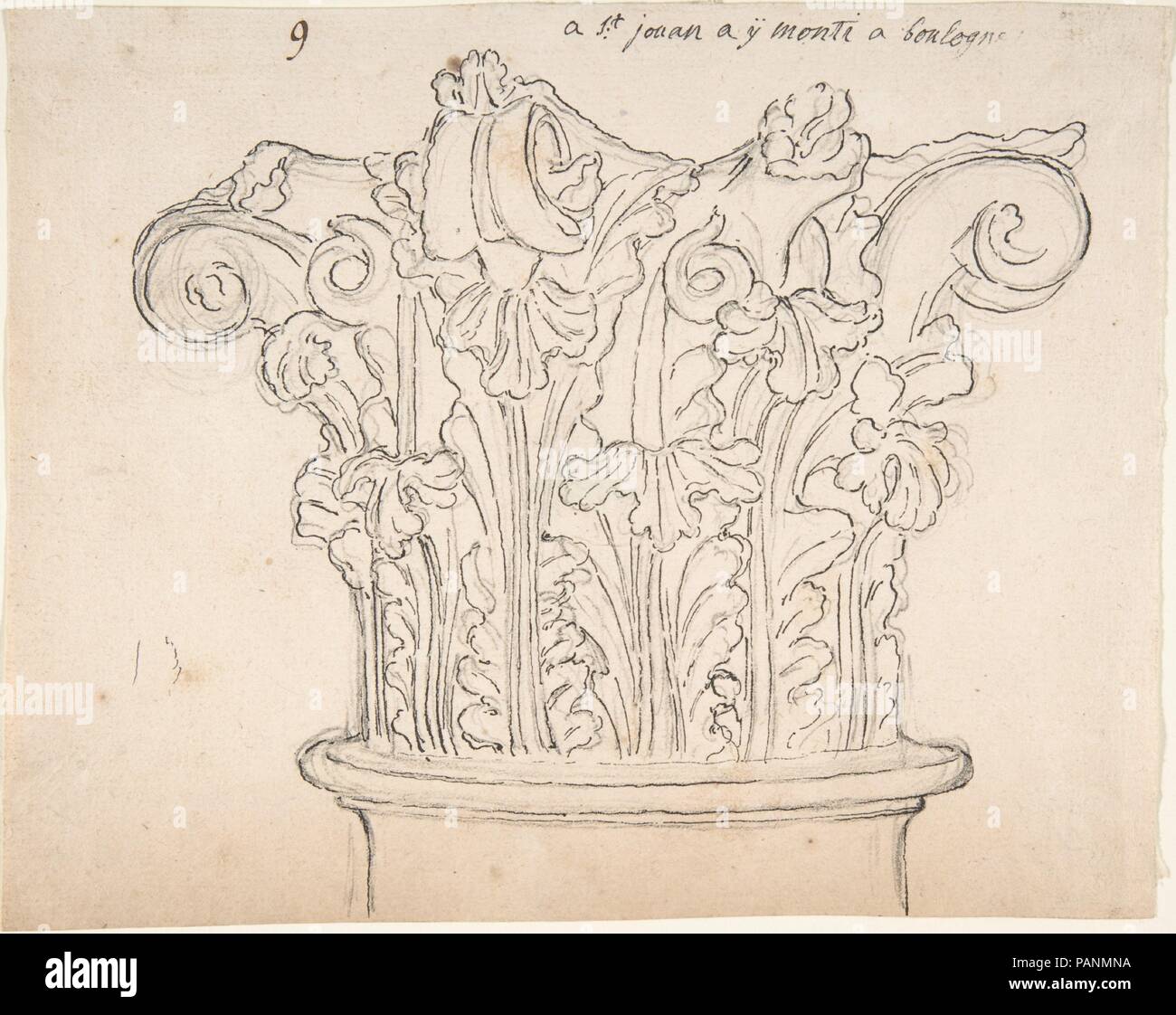 Hauptstadt mit Akanthusblättern. Künstler: Anonym, Französisch, 18. Abmessungen: 6 3/8 x 8 in. (16,2 x 20,3 cm). Datum: 18. Museum: Metropolitan Museum of Art, New York, USA. Stockfoto