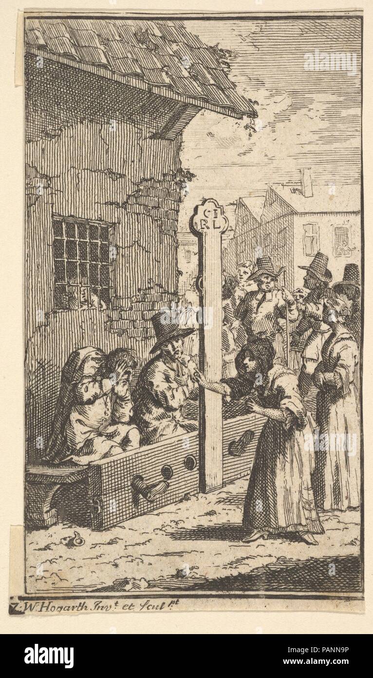 Hudibras in Trübsal (17 kleine Illustrationen für Samuel Butlers Hudibras, nein. 7). Künstler: William Hogarth (Briten, London 1697-1764 London). Thema: Veranschaulicht Samuel Butler (Briten, getauft Strensham, Worcestershire, 1613-1680 Covent Garden). Maße: Blatt: 4 11/16 x 2 11/16 in. (11,9 x 6,9 cm) (getrimmt). Datum: 1721-26. Museum: Metropolitan Museum of Art, New York, USA. Stockfoto
