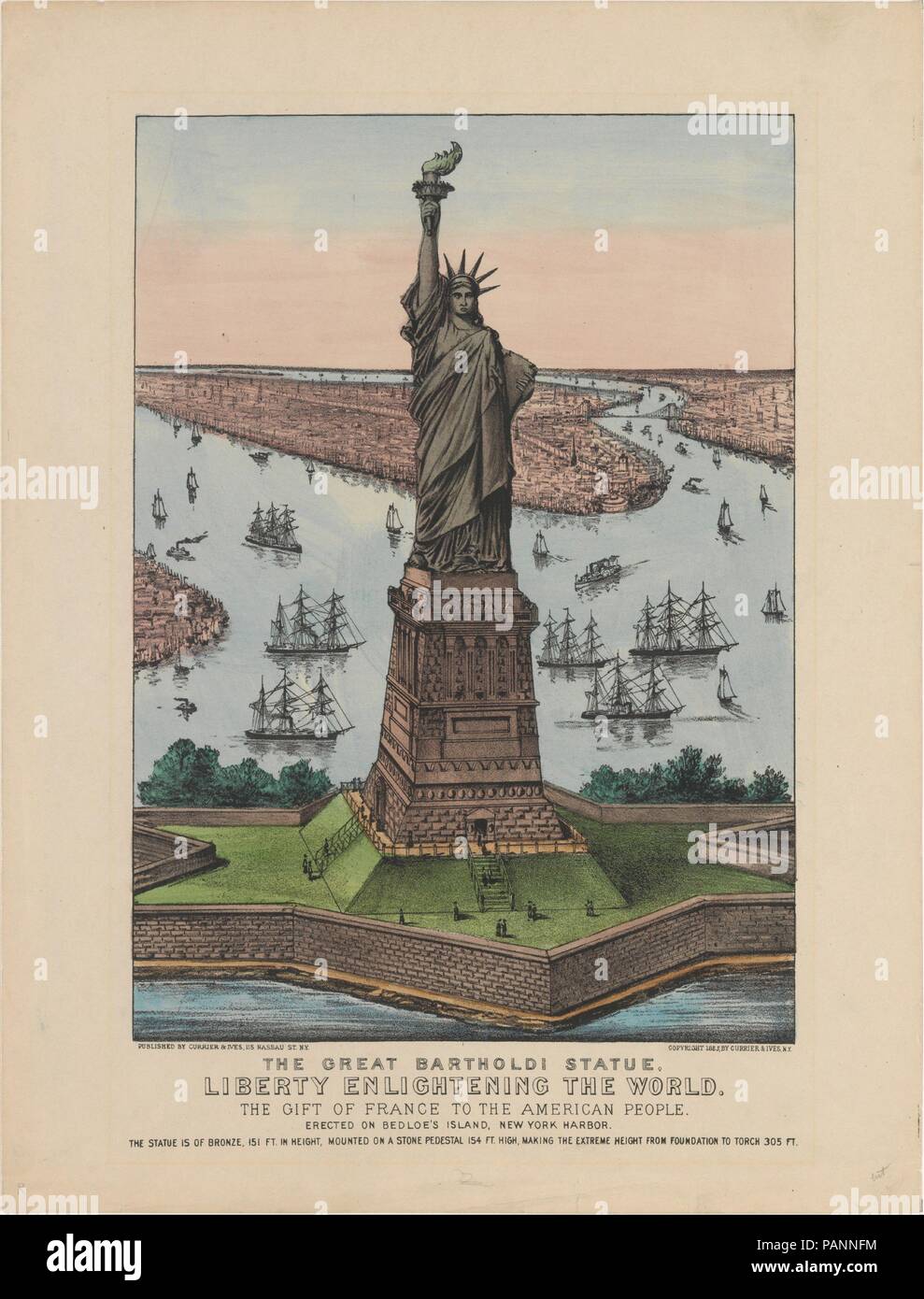 Die große Bartholdi Statue Liberty erleuchten die Welt. Abmessungen: Bild: 13 9/16 x 9 3/4 in. (34,5 x 24,7 cm) Blatt: 17 3/4 x 13 1/2 in. (45,1 x 34,3 cm). Herausgeber: Currier & Ives (American, Aktiv, New York, 1857-1907). Datum: 1885. Museum: Metropolitan Museum of Art, New York, USA. Stockfoto