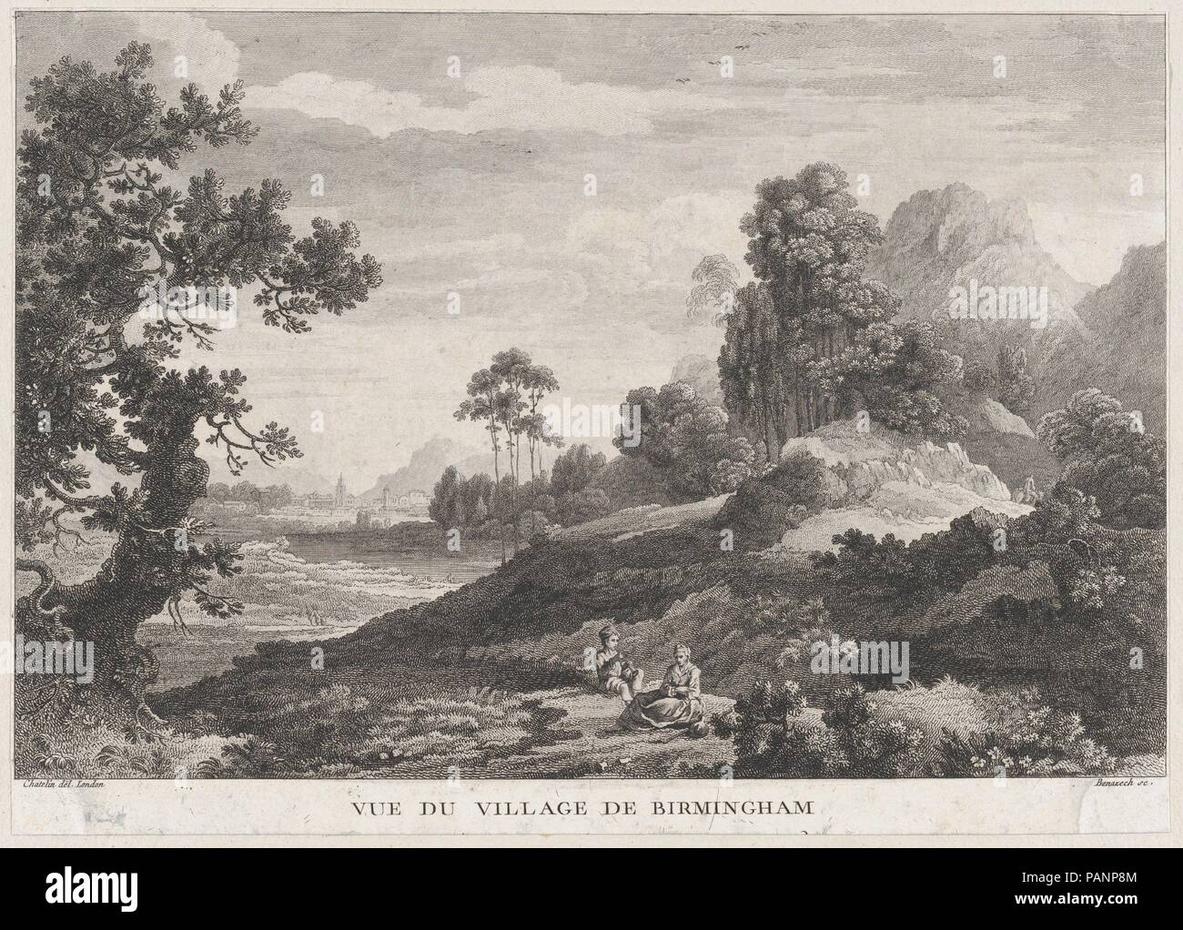 Blick auf das Dorf von Birmingham. Artist: Peter Paul Benazech (Britisch, Ca. 1730-1783 (?)); Nach Jean-Baptiste-Claude Chatelain (Briten, London (?) Ca. 1710-1758 London). Abmessungen: Blatt (getrimmte): 8 7/8 x 12 7/16 in. (22,6 × 31,6 cm). Datum: Ca. 1755. Museum: Metropolitan Museum of Art, New York, USA. Stockfoto