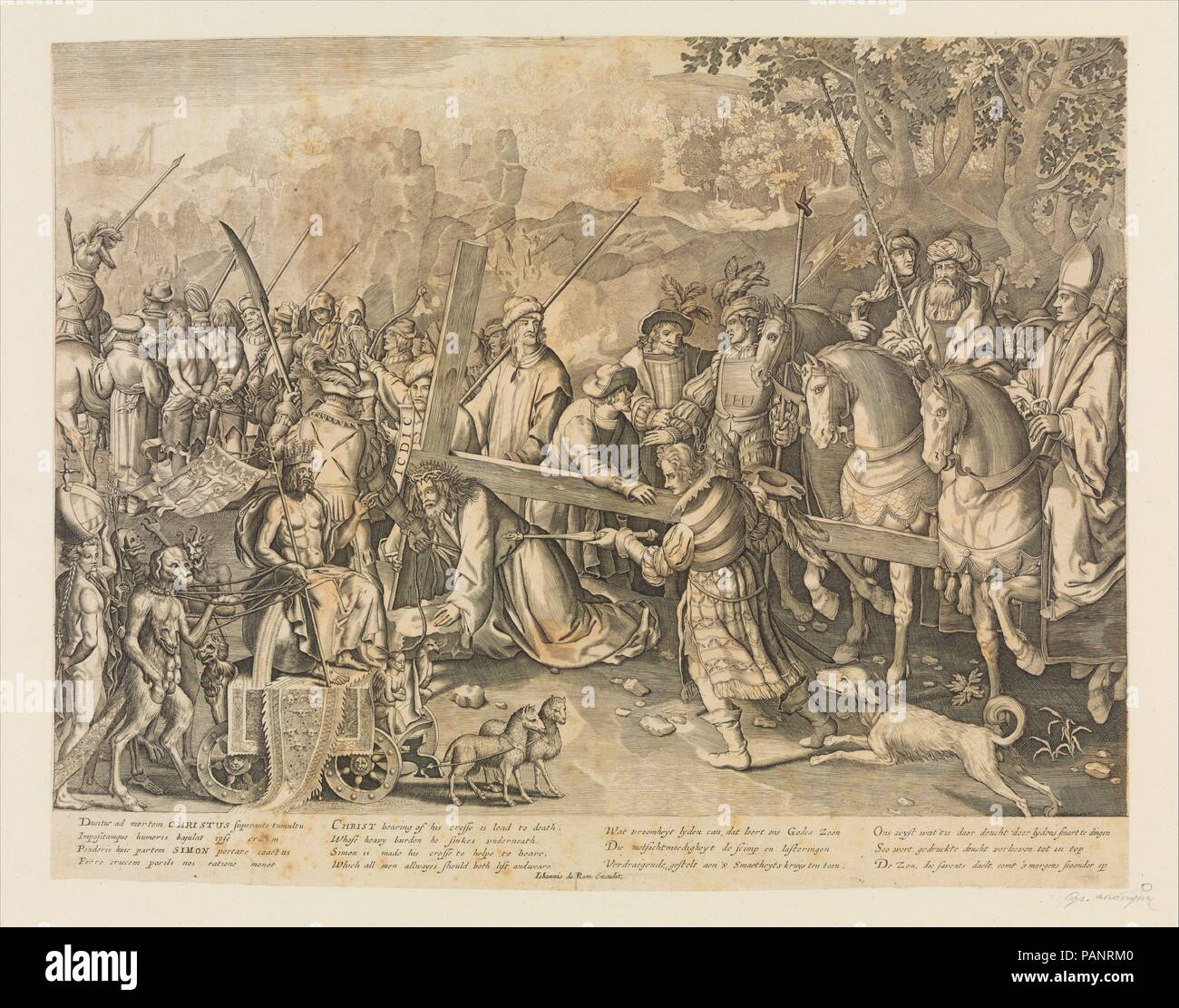 Christus das Kreuz (Kopie). Artist: Nach Nicolaes de Bruyn (Niederländischen, Antwerpen, Rotterdam 1571-1656). Maße: Blatt: 16 1/8 x 20 3/8 in. (41 × 51,7 cm). Herausgeber: Joannes de Ram (Niederländisch, Amsterdam 1648-1696 Amsterdam). Datum: 1660-96. Museum: Metropolitan Museum of Art, New York, USA. Stockfoto