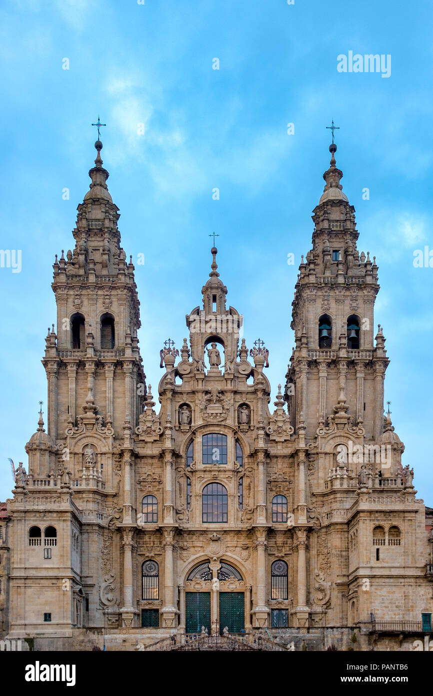 Blick auf die Kathedrale von Santiago de Compostela, Santiago de Compostela, Galicien, Spanien Stockfoto