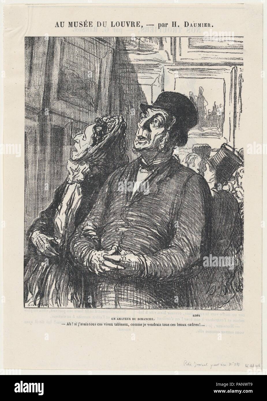 Ein Sonntag Kenner, von "Louvre", in Le Charivari, 4. Februar 1865 veröffentlicht. Artist: Honoré Daumier (Französisch, Marseille 1808-1879 Valmondois). Abmessungen: Bild: 8 7/16 x 6 13/16-in. (21,5 × 17,3 cm) Blatt: 11 5/16 x 8 1/16-in. (28,8 × 20,4 cm). Serie/Portfolio: "Louvre" (Au Musée du Louvre). Datum: Februar 4, 1865. Ah, wenn ich all diese alten Bilder, wie ich all diese schönen Bilder verkaufen!. Museum: Metropolitan Museum of Art, New York, USA. Stockfoto