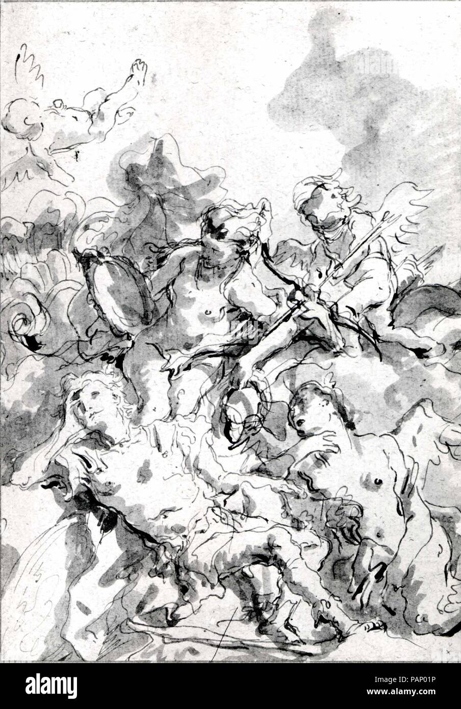 Rinaldo von Armida verzaubern. Artist: Giovanni Domenico Tiepolo (Italienisch, Venedig Venedig 1727-1804). Abmessungen: 9 3/8 x 6 1/2 in. (23,8 x 16,5 cm). Datum: Mitte des 18. - 18. Jahrhundert. Museum: Metropolitan Museum of Art, New York, USA. Stockfoto