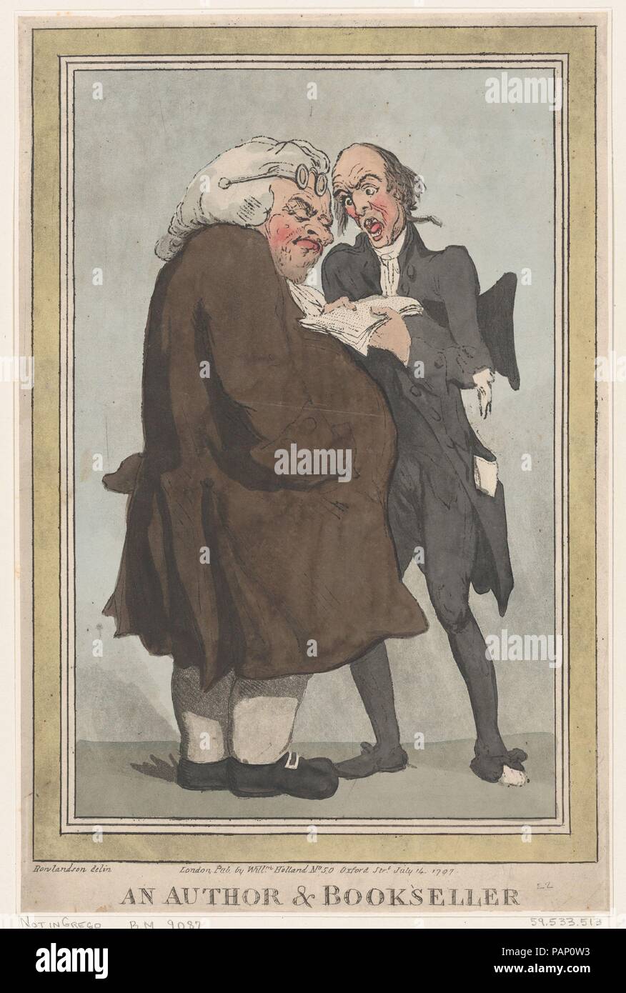 Ein Autor und Buchhändler. Artist: Thomas Rowlandson (Briten, London 1757-1827 London). Maße: Blatt: 13 5/8 x 8 15/16 in. (34,6 × 22,7 cm). Herausgeber: Samuel William Fores (British, 1761-1838). Datum: 14.Juli 1797. Museum: Metropolitan Museum of Art, New York, USA. Stockfoto