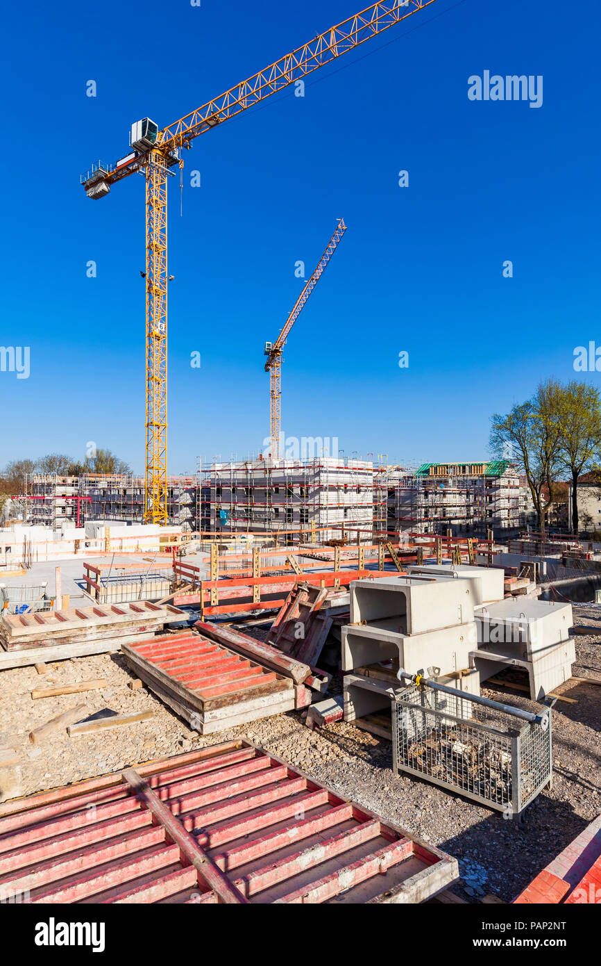 Deutschland, Stuttgart, Blick auf die Baustelle der neuen Mehrfamilienhäuser Stockfoto