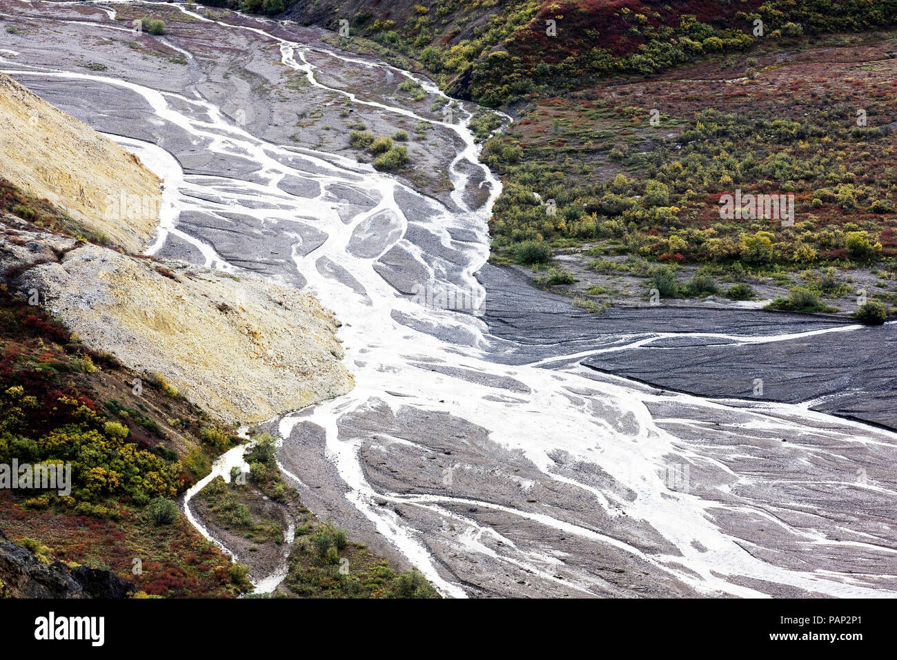 USA, Alaska, Denali Nationalpark, Fluss im Herbst Stockfoto