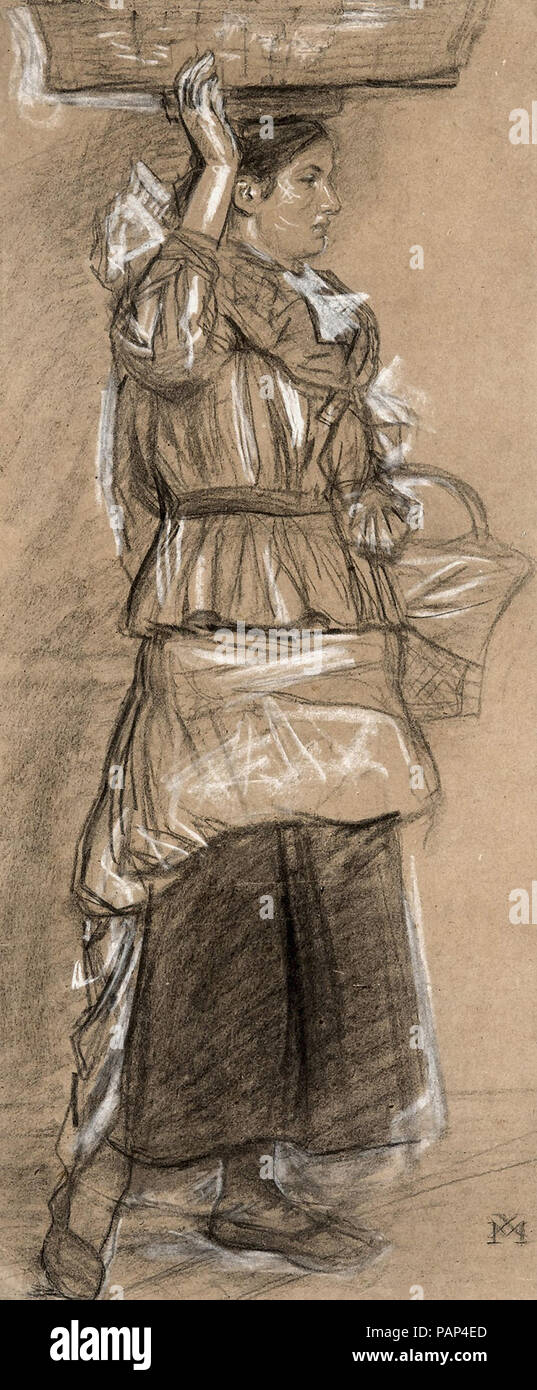 Xavier Mellery - Vrouw sterben Een Mand Draagt Stockfoto