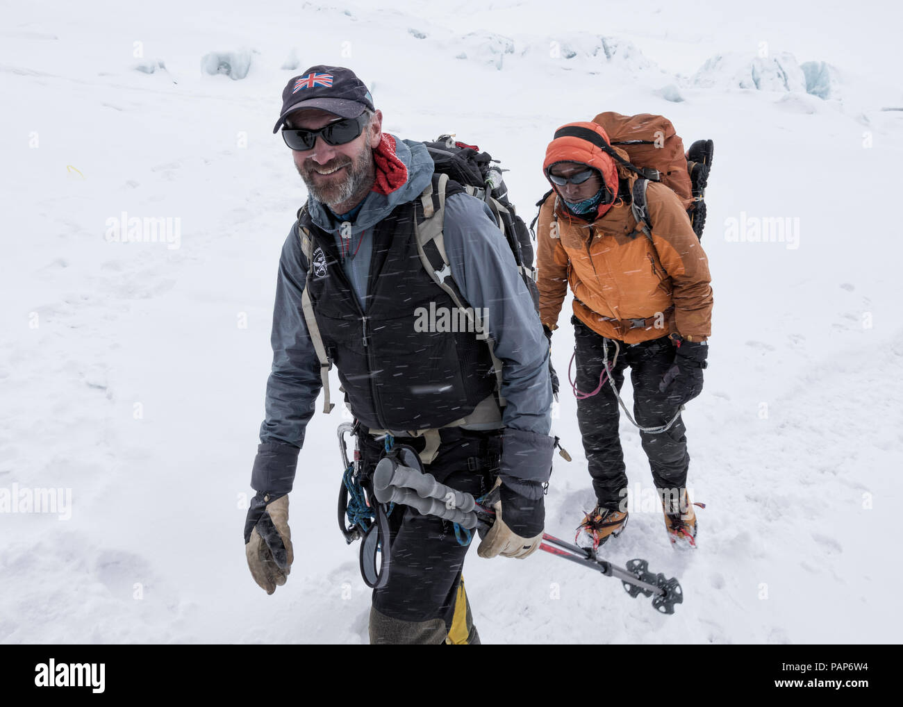 Nepal, Solo Khumbu, Everest, Sagamartha National Park, Bergsteiger Ankunft in Western Cwm Stockfoto