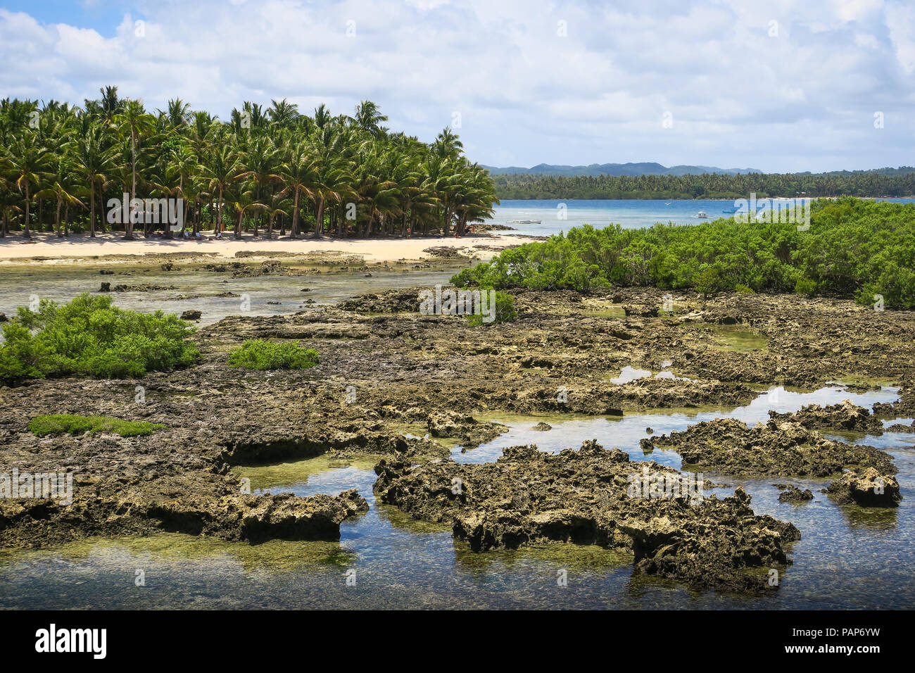 Rocky Tide Pools bei Ebbe in der Nähe der Wolke 9, den Philippinen "berühmte Surf Spot - Siargao Island Stockfoto
