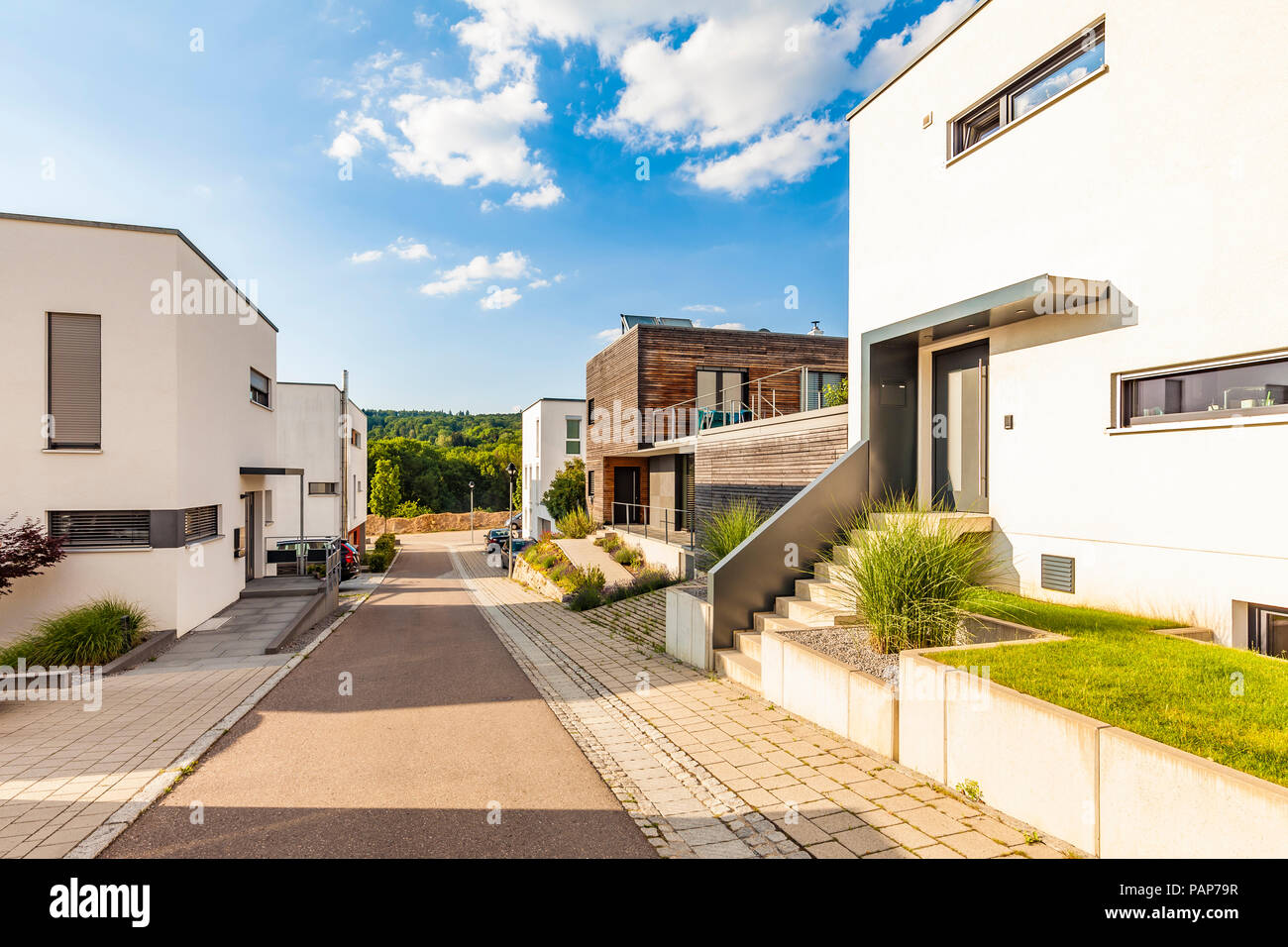 Deutschland, Esslingen-Zell, Neubaugebiet mit Passivhäusern Stockfoto