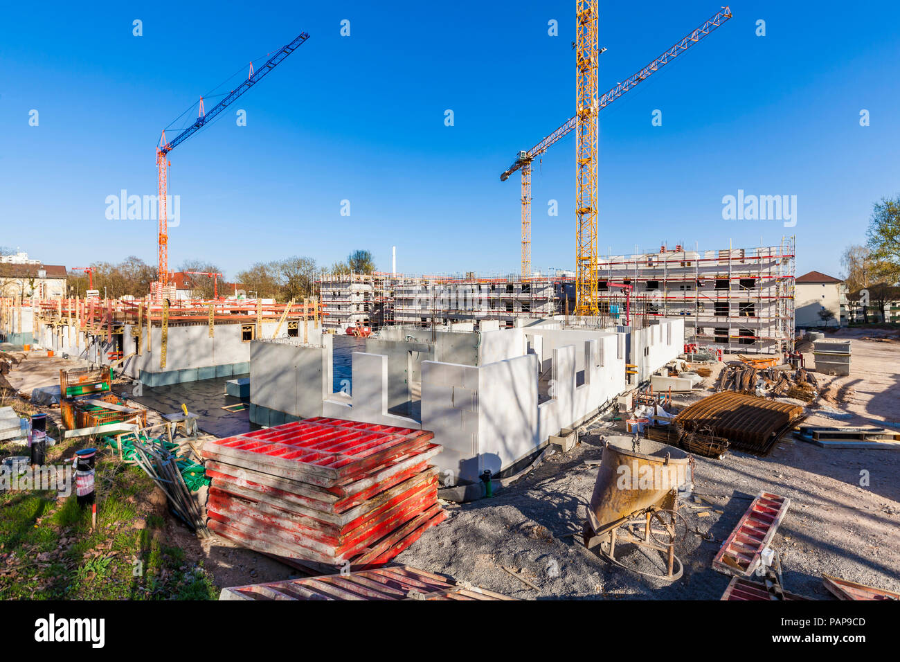 Deutschland, Stuttgart, Blick auf die Baustelle der neuen Mehrfamilienhäuser Stockfoto