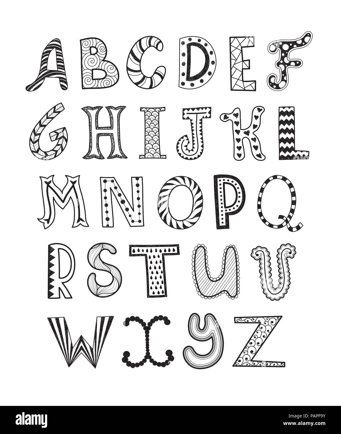 Vektor Hand gezeichnet Alphabet Stock Vektor