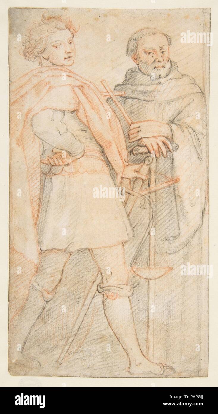 St. Michael und St. Giovanni Gualberto (nach Andrea del Sarto Vallombrosa Altarbild). Artist: Nach Federico Zuccaro (Zuccari) (Italienisch, Sant'Angelo in Vado 1540/42-1609 Ancona). Abmessungen: 7-7/8 x 4-1/8 in. (20 x 10,5 cm). Datum: 1540/41-1609. Museum: Metropolitan Museum of Art, New York, USA. Stockfoto