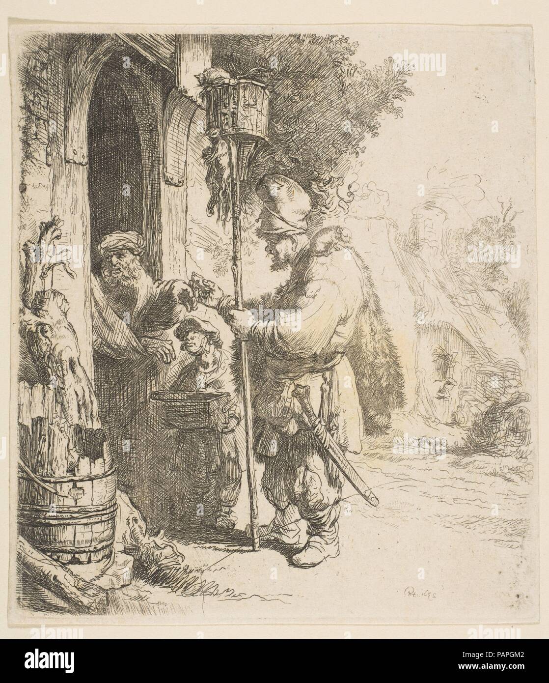 Der Rattenfänger. Artist: Nach Rembrandt (Rembrandt van Rijn) (Niederländisch, Leiden 1606-1669 Amsterdam); James Bretherton (Briten, aktive 1750-99). Maße: Blatt: 5 9/16 x 4 15/16 in. (14,2 x 12,5 cm) Platte: 5 7/16 x 4 13/16-in. (13,8 × 12,2 cm). Datum: Zweite Hälfte 18. Jahrhundert. Museum: Metropolitan Museum of Art, New York, USA. Stockfoto