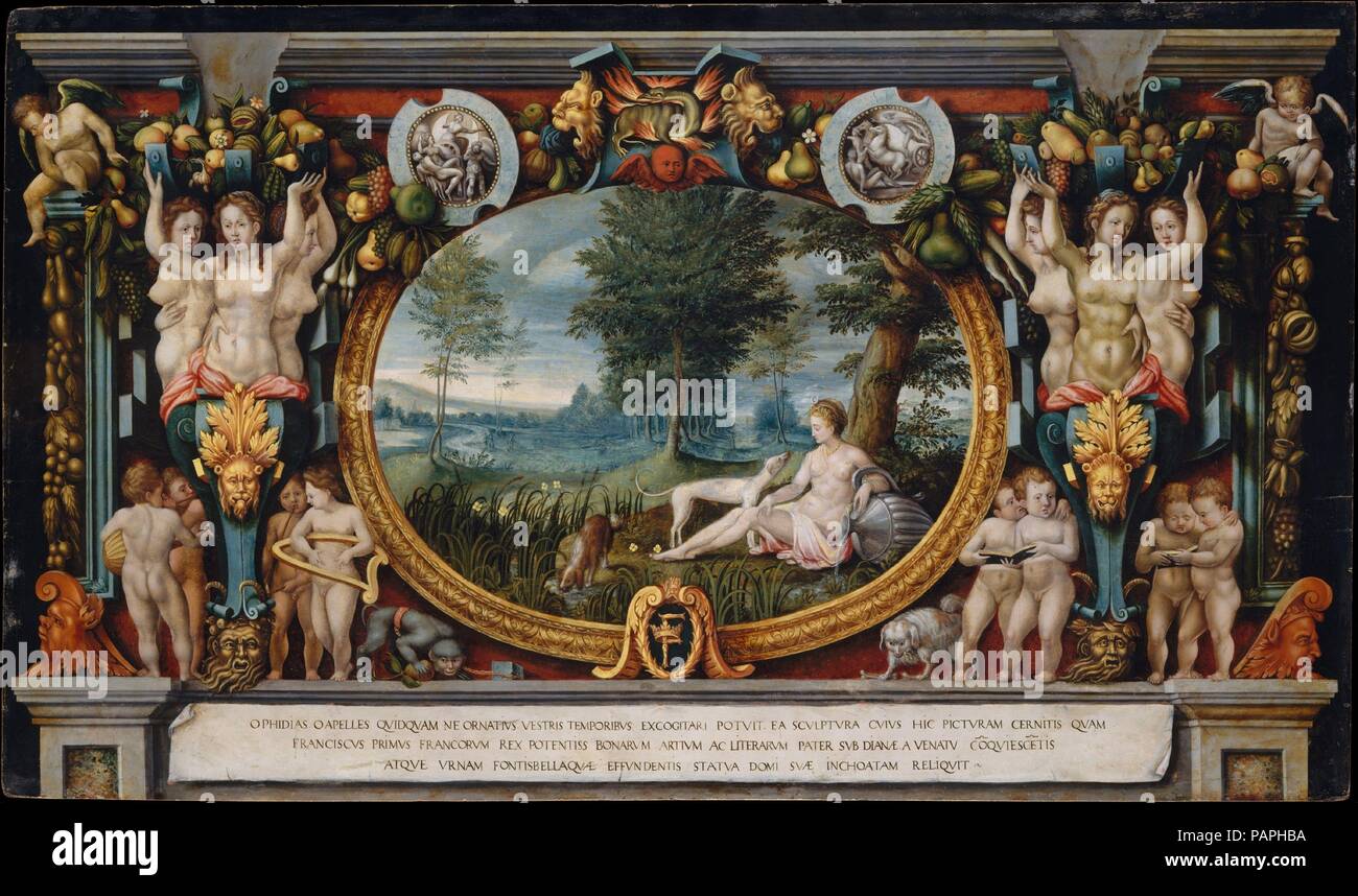 Die Nymphe von Fontainebleau. Artist: Französisch (Fontainebleau) Painter (3. Quartal 16. Jahrhundert). Abmessungen: 26 x 47 cm. (66 x 121,3 cm). Museum: Metropolitan Museum of Art, New York, USA. Stockfoto