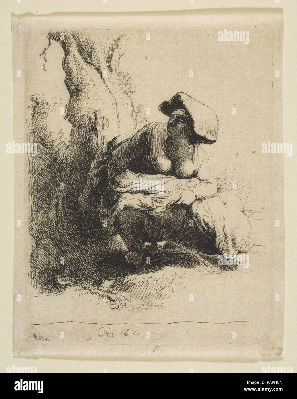 Eine Frau, die Wasser. Artist: Baron Dominique Vivant Denon (Französisch, Givry 1747-1825 Paris); Nach Rembrandt (Rembrandt van Rijn) (Niederländisch, Leiden 1606-1669 Amsterdam). Maße: Blatt: 3 7/16 x 2 11/16 in. (8,7 × 6,9 cm) Platte: 3 1/8 x 2 9/16 in. (7,9 × 6,5 cm). Datum: Ende 18./Anfang des 19. Jahrhunderts. Museum: Metropolitan Museum of Art, New York, USA. Stockfoto