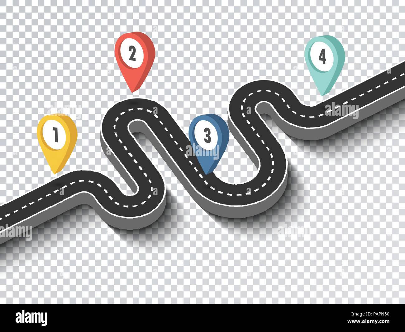 Kurvenreiche Straße isoliert Transparent besondere Wirkung. Straße Ort Infografik Vorlage. Vector EPS 10. Stock Vektor