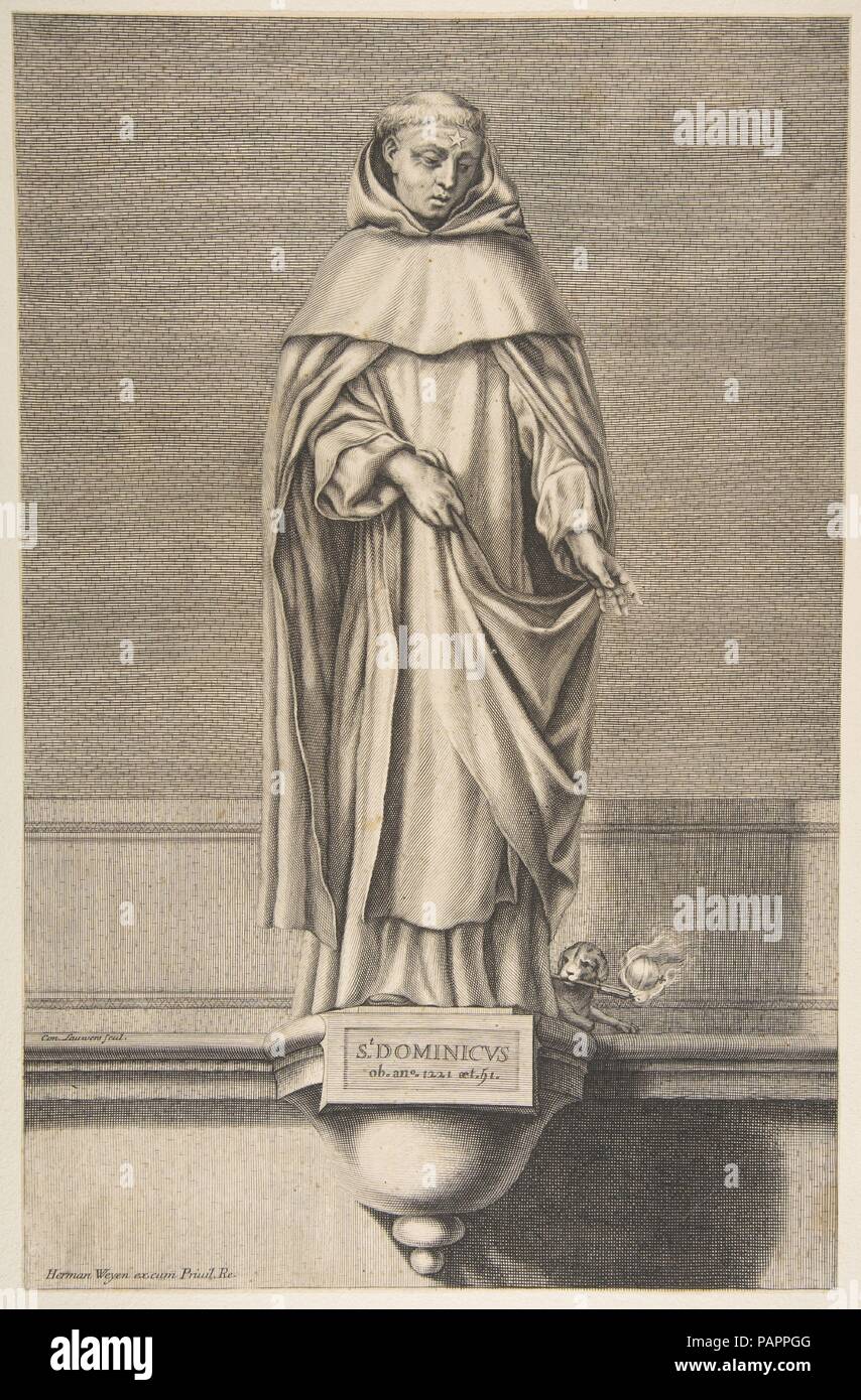 St. Dominikus. Artist: Nach Laurent de La Hyre (Französisch, Paris 1606-1656 Paris); Conrad Lauwers (Flandern, Antwerpen, 1632 - Ca. 1685). Maße: Blatt: 16 15/16 x 10 15/16 in. (43 x 27,8 cm). Herausgeber: von Herman Weyen (Flämisch, gestorben Paris, 1672 veröffentlicht). Museum: Metropolitan Museum of Art, New York, USA. Stockfoto