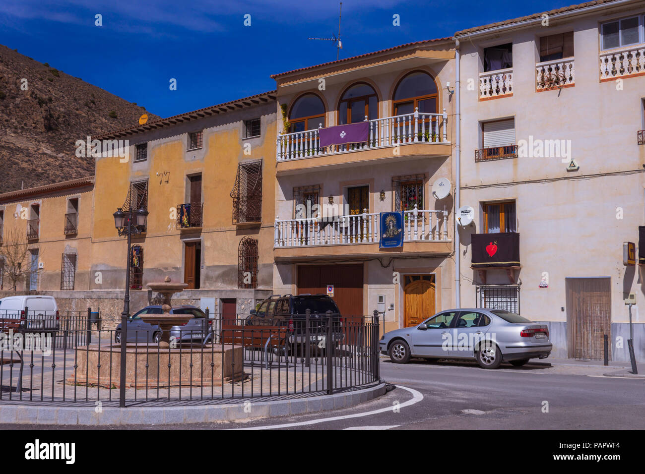Spanische Häuser in der kleinen Bergstadt Oria, Almanzora-Tal, Provinz Almeria, Andalucía, Spanien Stockfoto
