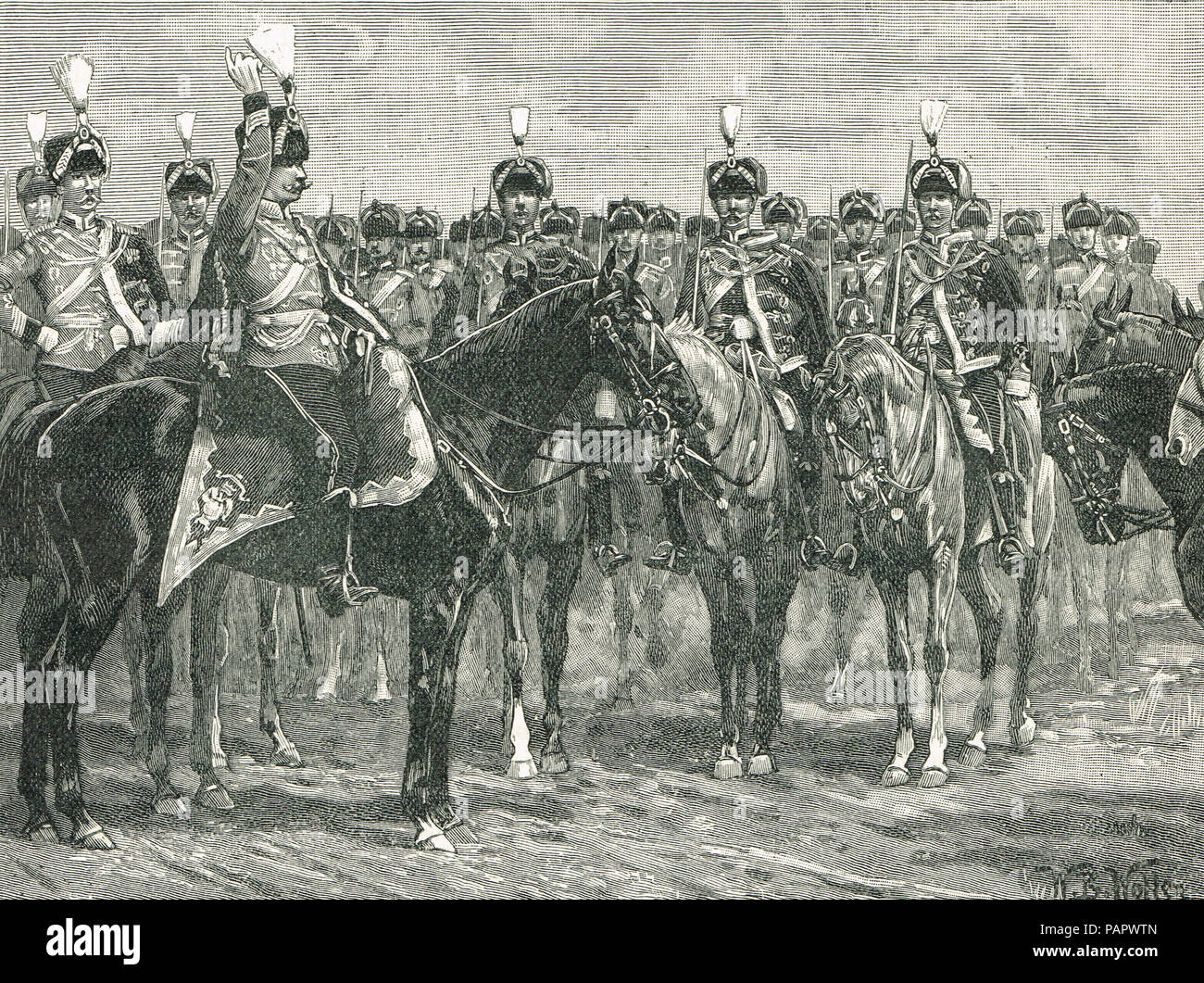 Prinz Wilhelm von Preußen, die sich mit seinem Husarenregiment, unter verschärfter Spannungen über die Österreichische Grenze, Dezember 1887 Stockfoto
