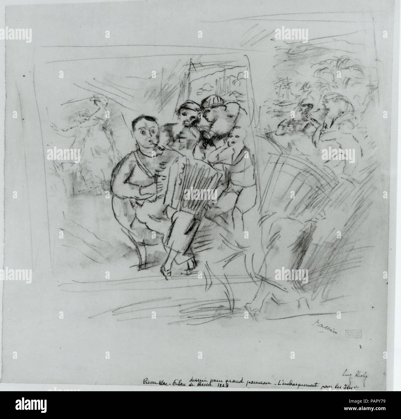 Studie für "L'Embarquement pour les îles". Künstler: Jules Pascin (Amerikanische (Bulgarien), Vidin 1885-1930 Paris). Abmessungen: 13 3/8 x 12 3/4 in. (34 × 32,4 cm) (unregelmäßig). Datum: 1923. Museum: Metropolitan Museum of Art, New York, USA. Stockfoto