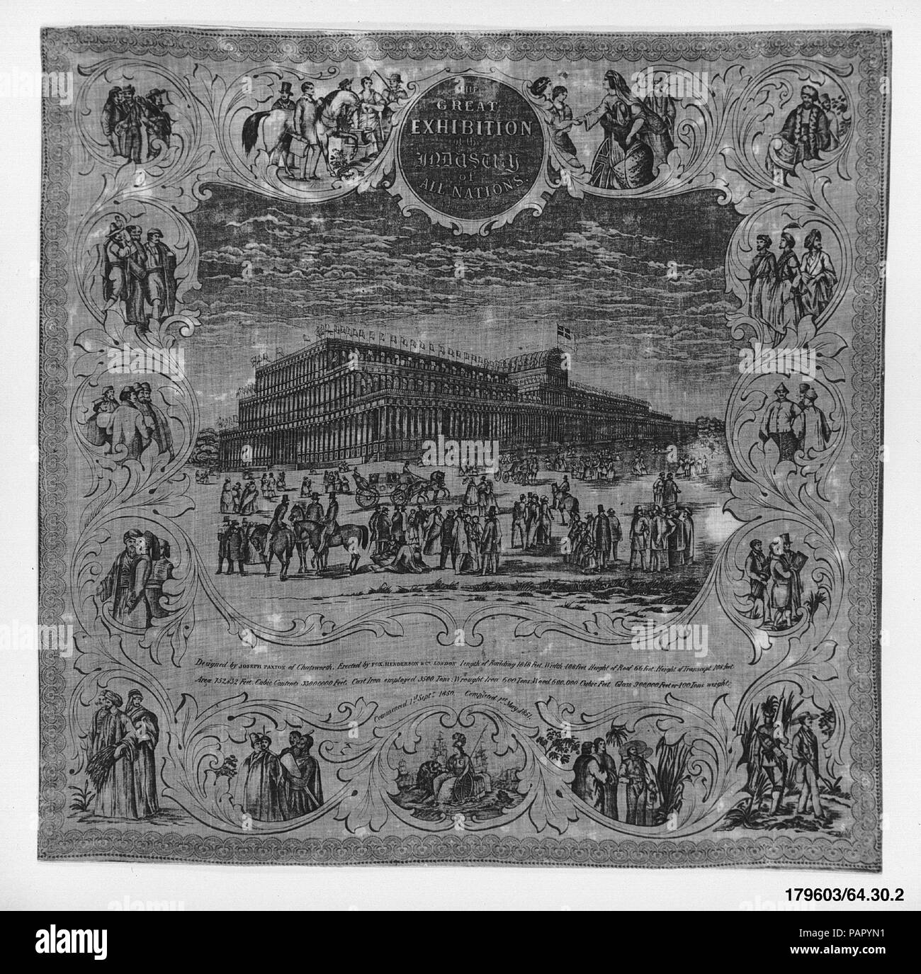 Veranstaltung Taschentuch. Kultur: Britische. Abmessungen: L 28 1/2x W. 28 7/8 Zoll (Breite) 72,4 x 73,3 cm. Datum: 1851. Museum: Metropolitan Museum of Art, New York, USA. Stockfoto