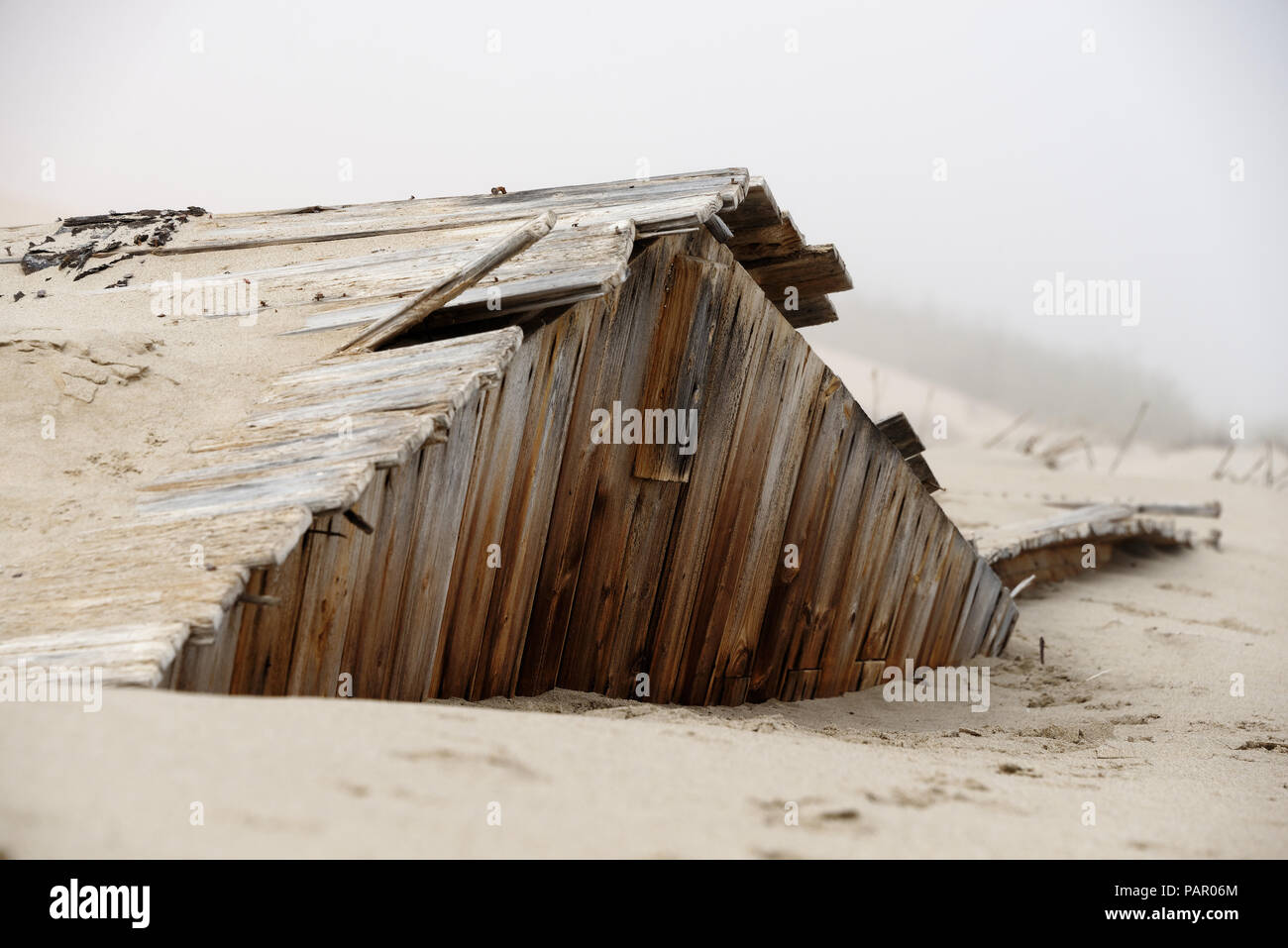 Die Natur gewinnt ein altes Gebäude in einer der historischen Diamond mining Städte in der Wüste Namib in Namibia. Stockfoto