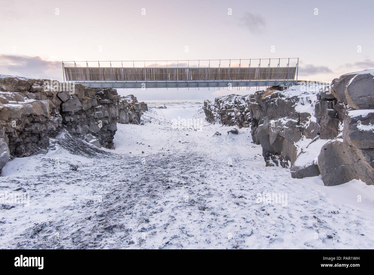 Brücke zwischen Europa und Nordamerika auf der Halbinsel Reykjanes Stockfoto