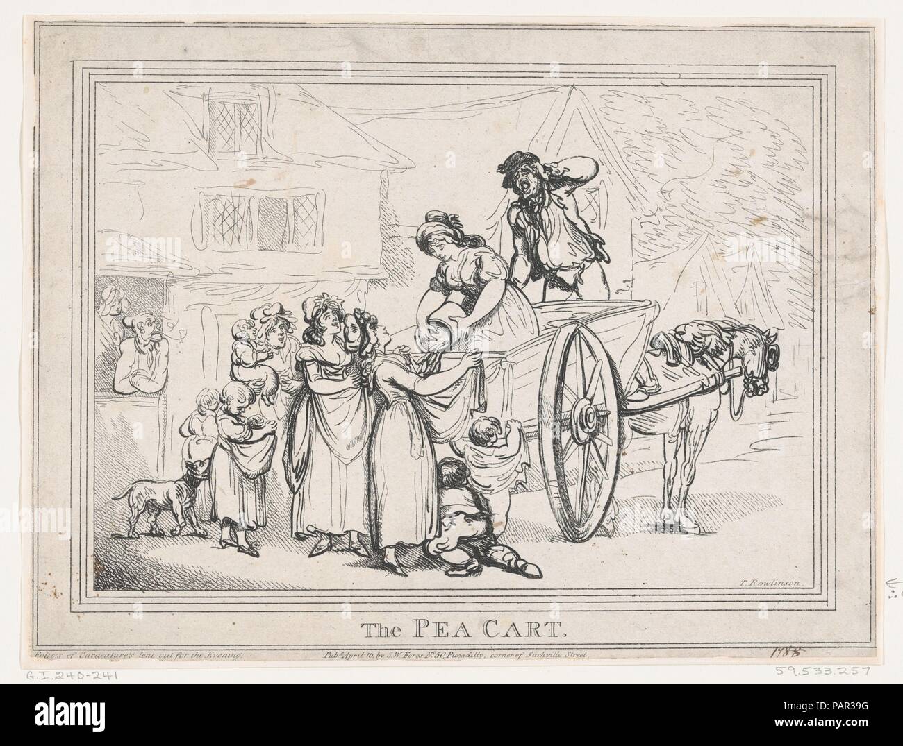 Die Erbse Warenkorb. Artist: Thomas Rowlandson (Briten, London 1757-1827 London). Maße: Blatt: 8 1/4 x 11 1/8 in. (21 × 28,2 cm). Herausgeber: Samuel William Fores (British, 1761-1838). Datum: 16 April, 1788. Museum: Metropolitan Museum of Art, New York, USA. Stockfoto