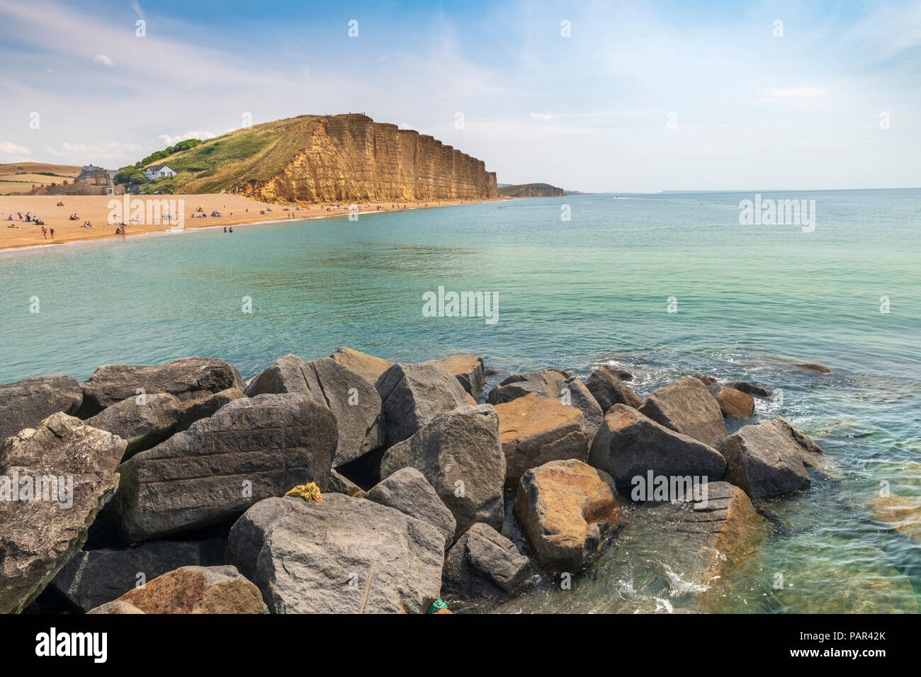 Die berühmteste Sehenswürdigkeit Klippe an der West Bay in Dorset, bekannt geworden durch die TV-Serie "Broadchurch'. Stockfoto