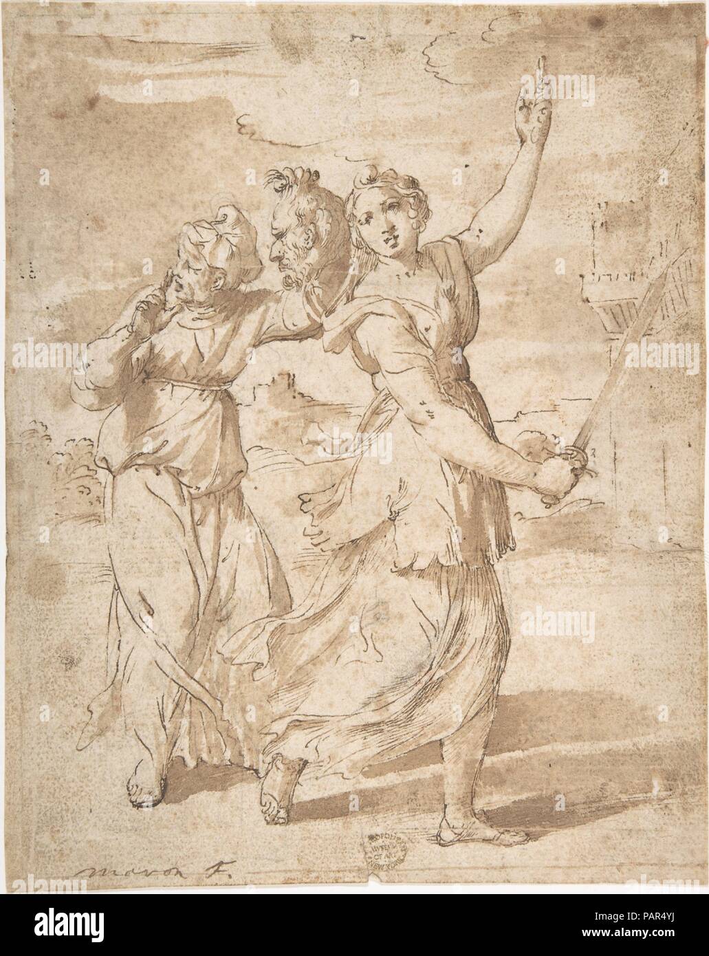 Judith mit dem Haupt des Holofernes. Artist: Anton von Maron (Österreichische, Wien 1733-1808 Rom). Abmessungen: 9 1/8 x 7 1/4 in. (23,2 x 18,4 cm). Datum: 18. Jahrhundert - Anfang des 19. Jahrhunderts. Museum: Metropolitan Museum of Art, New York, USA. Stockfoto