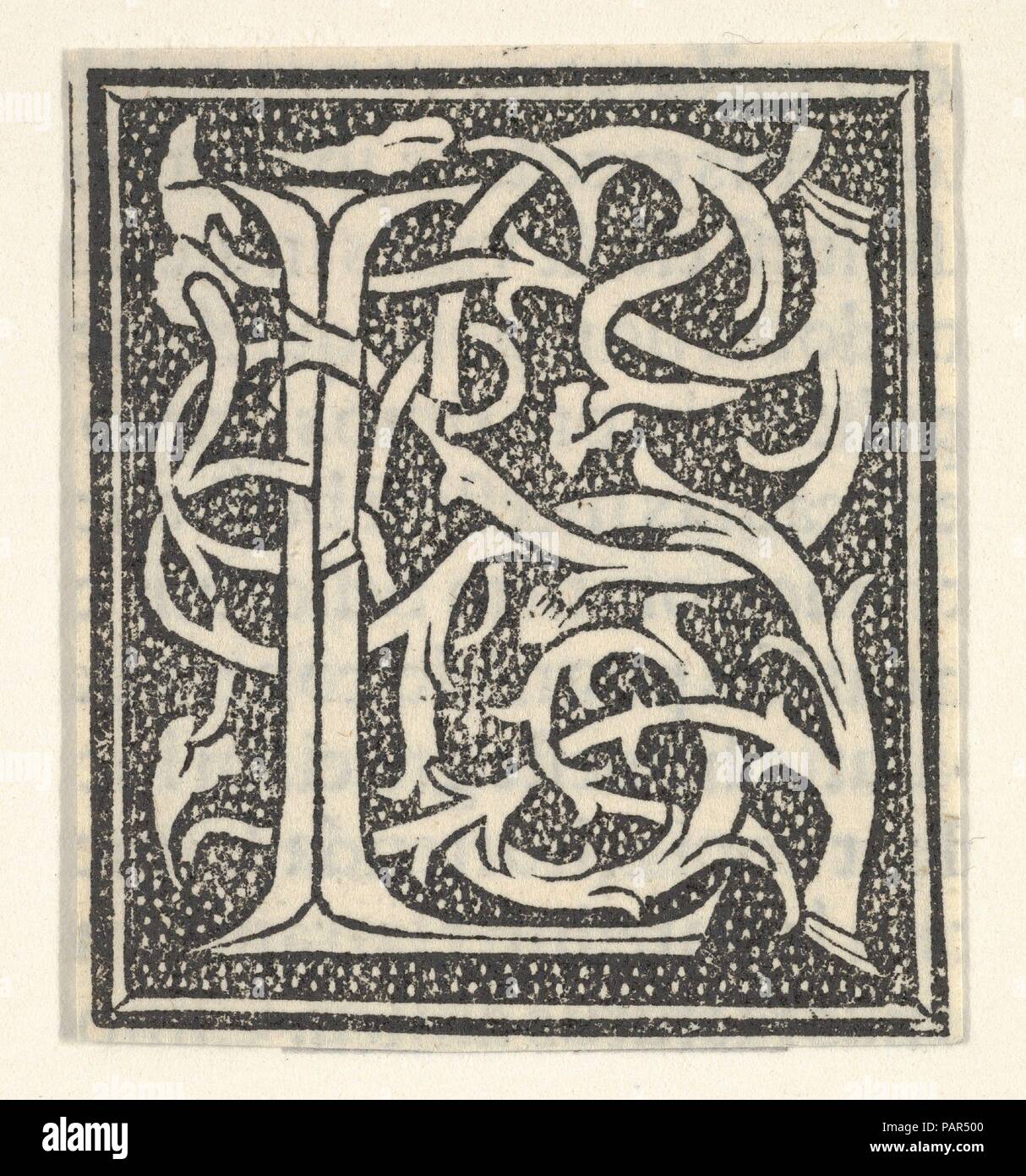 Anfangsbuchstabe L auf gemusterten Hintergrund. Artist: Anonyme, italienisch, 16. Jahrhundert. Maße: Blatt: 1 7/8 x 1 11/16 in. (4,8 × 4,3 cm). Datum: 1520. Museum: Metropolitan Museum of Art, New York, USA. Stockfoto