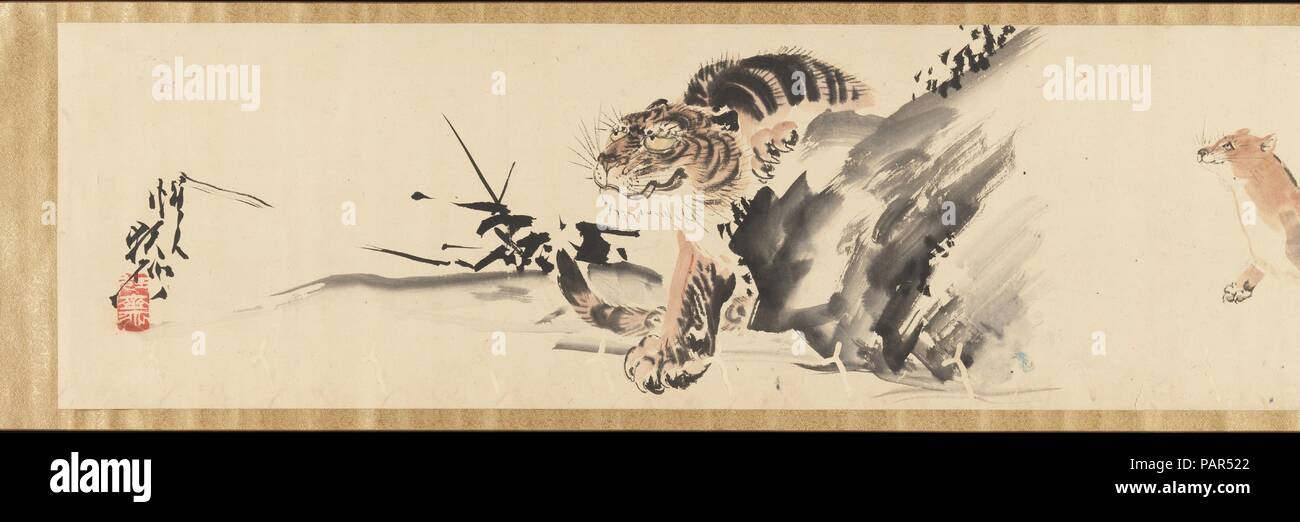 Skizzen von Vögeln und Tieren. Artist: kawanabe Kyosai (Japanisch, 1831-1889). Kultur: Japan. Abmessungen: 17 ft 3 1/2 in. x 10 3/4 in. (516.9 x 27.3 cm). Datum: Ende des 19. Jahrhunderts, vor 1870. Nach der Ausbildung in der akademischen Kano Schule Tradition, Kyosai wurde eine unabhängige Maler in Edo (heute Tokio) während der letzten Jahre des Tokugawa Shogunats. Ein reicher Maler und Lehrer, er wurde außerhalb von Japan durch seine Prominenz in der internationalen Ausstellungen in Wien 1873 bekannt und Paris im Jahre 1883. Diese charmanten, schnell gerendert Skizzen waren wahrscheinlich als Modelle für seinen Rüden getan Stockfoto