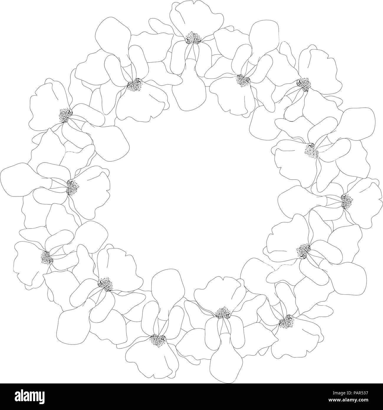 Vanda Miss Joaquim Orchid Umrisse Kranz. Singapur nationale Blume. Vector Illustration. Stock Vektor