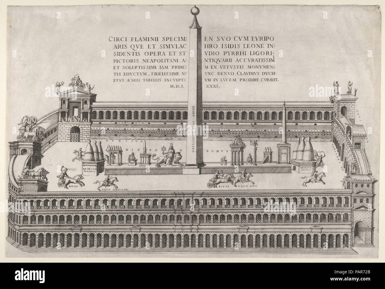 Speculum romanae Magnificentiae: Circus Flaminius in Rom. Artist: Anonym, nachdem Pirro Ligorio (Italienisch, Neapel Ca. 1512/13-1583 Ferrara); Nach Nicolas Beatrizet (Französisch, Lunéville 1515 - Ca. 1566 Rom (?)). Maße: Blatt: 14 3/16 x 21 1/16-in. (36 x 53,5 cm). Herausgeber: Claudio Duchetti (Italienisch, aktive Venedig und Rom, Ca. 1565 - starb. 1585). Serie/Portfolio: Speculum romanae Magnificentiae. Datum: 1581. Dieser Ausdruck stammt aus der Kopie für das Museum von Speculum romanae Magnificentiae (Der Spiegel der Römischen Pracht) Das Speculum seinen Ursprung im Verlags- Bemühungen von Antonio gefunden Stockfoto