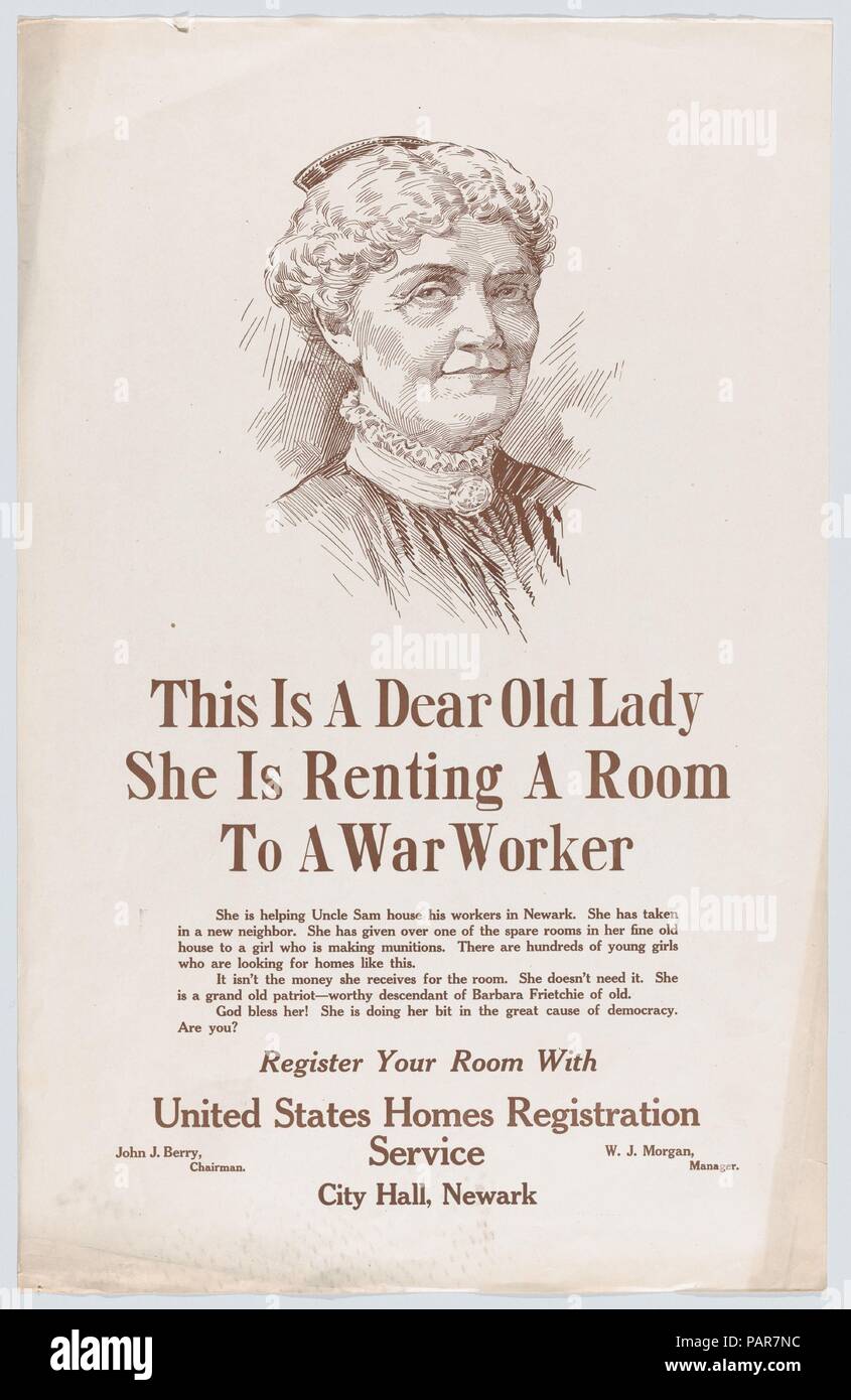 Das ist eine liebe alte Dame. Maße: Blatt: 22 1/16-in. X 14 in. (56,1 × 35,6 cm). Herausgeber: durch die Vereinigten Staaten Wohnungen Registration Service ausgestellt. Datum: Ca. 1917. Der erste Weltkrieg Plakat. Museum: Metropolitan Museum of Art, New York, USA. Stockfoto