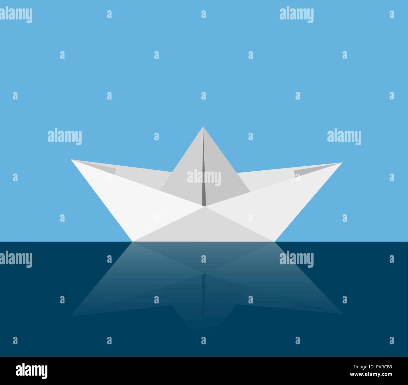 Papier Boot auf dem Wasser gegen den blauen Himmel Vector Illustration Stock Vektor